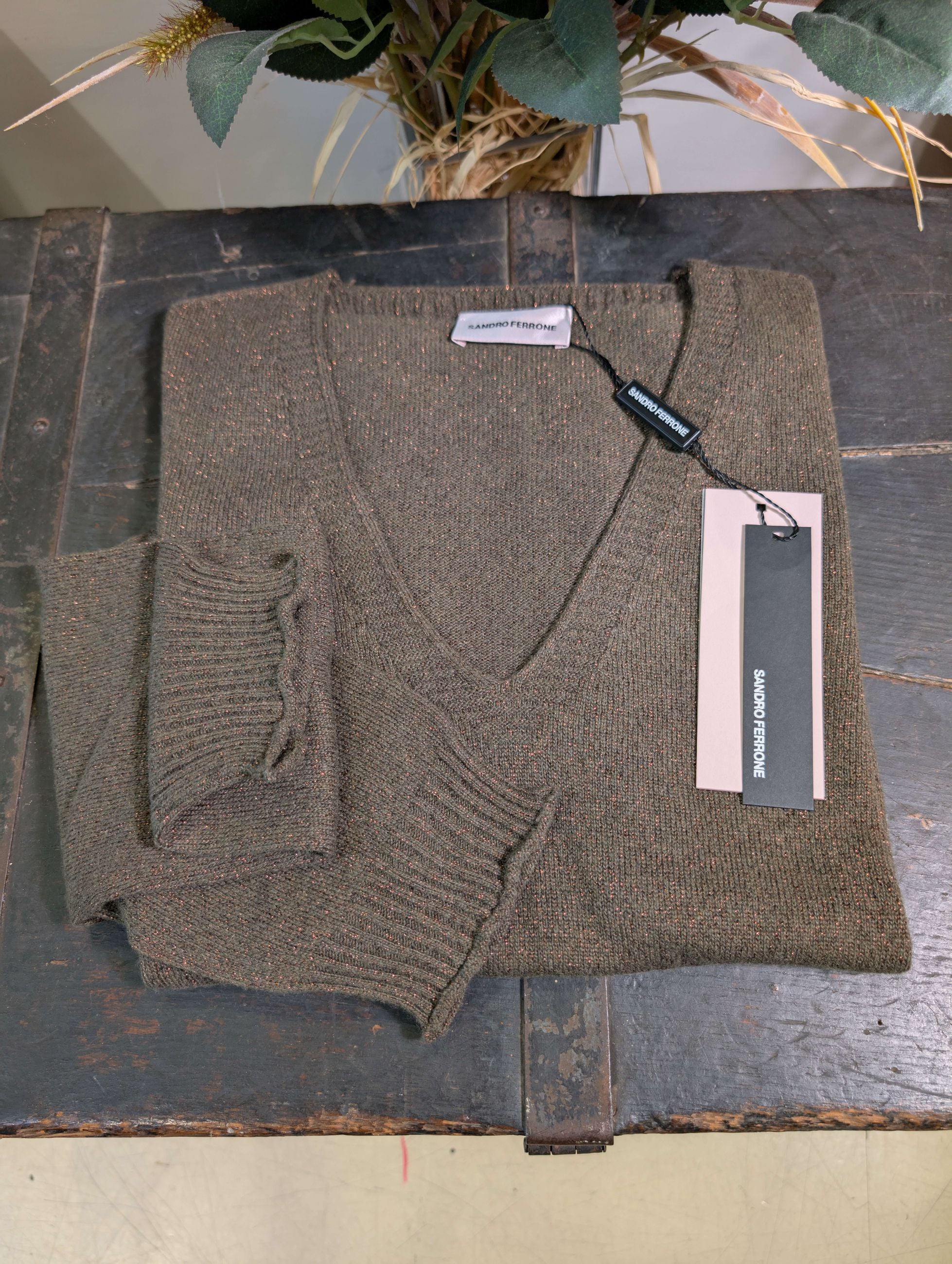 Maglia integrale scollo a V con lurex - Sandro Ferrone