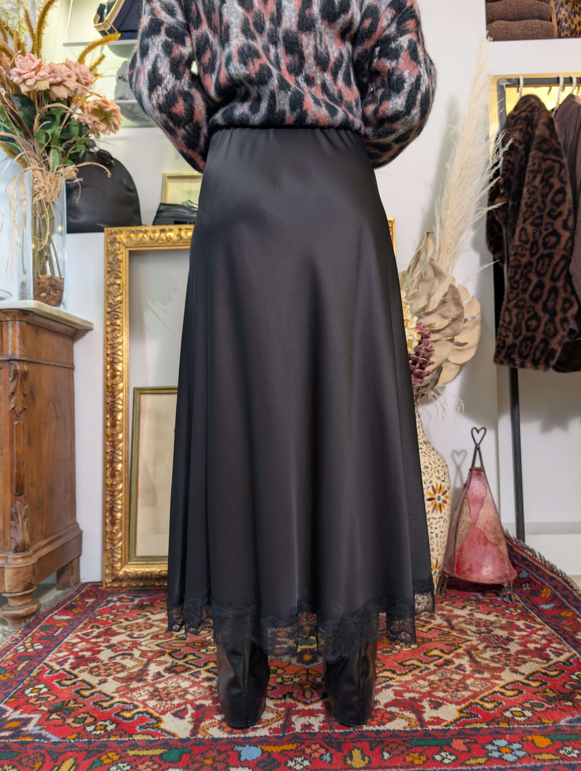 Gonna longuette in raso di viscosa con pizzo - SHE_FLORENCE_LAB