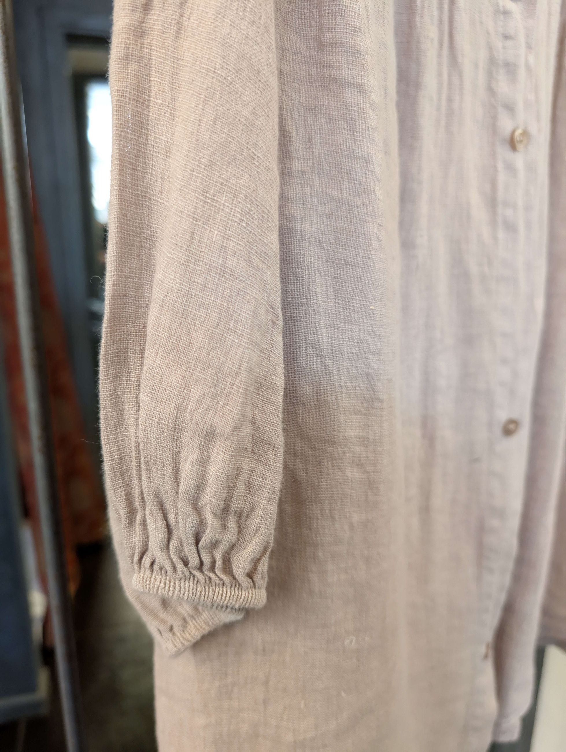 Camicia Ampia in Lino con Collo alla Coreana -