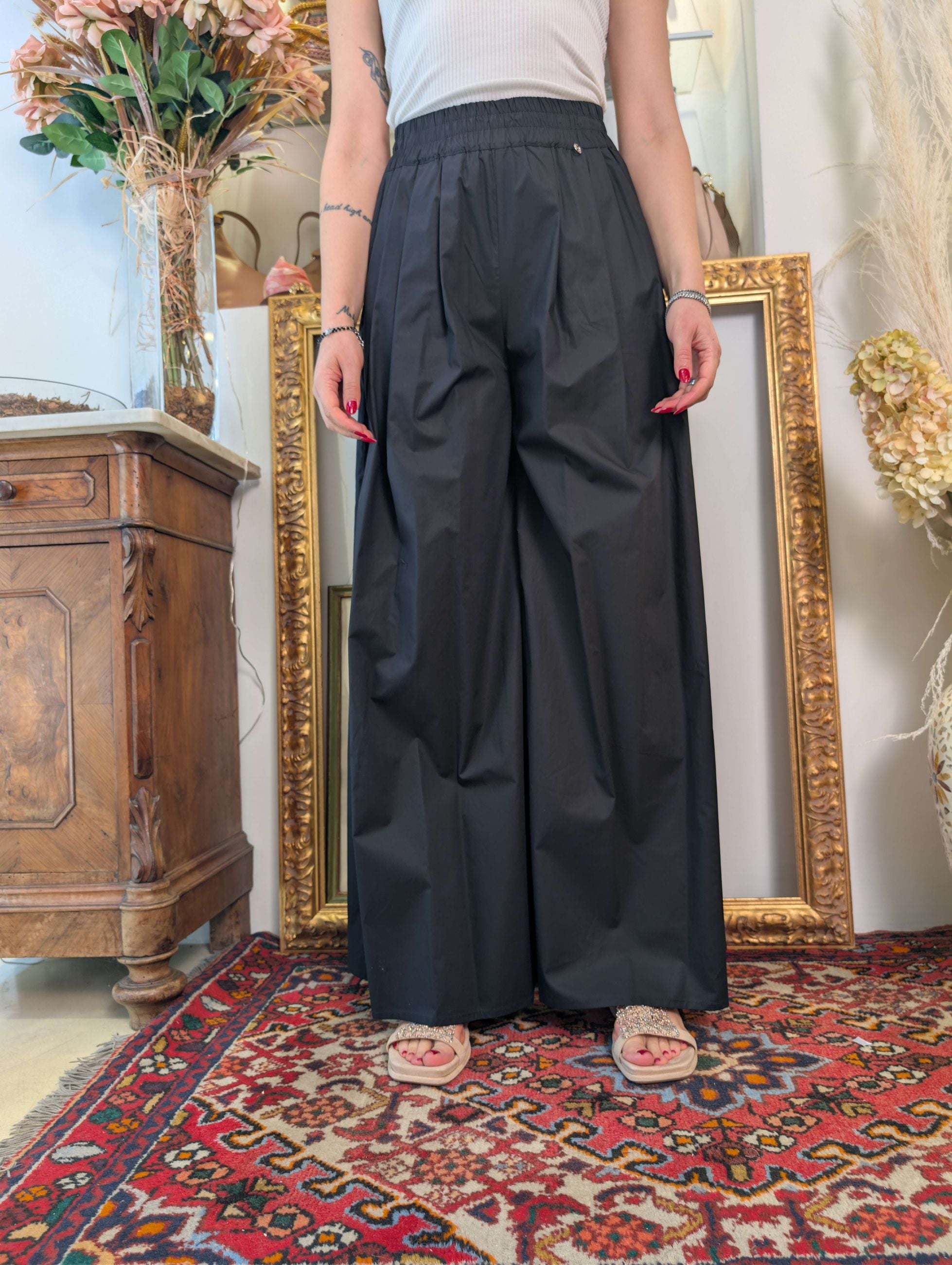 Panta palazzo in tela di cotone Le Sarte del Sole. - LE SARTE DEL SOLE