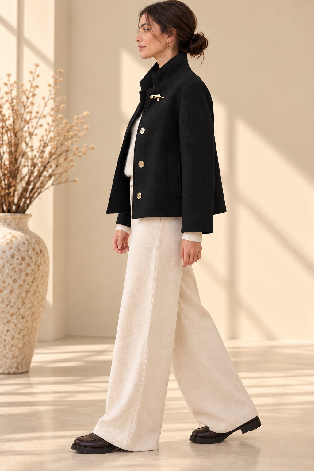 Cropped Coat in panno con dettagli gold - MARKUP DONNA