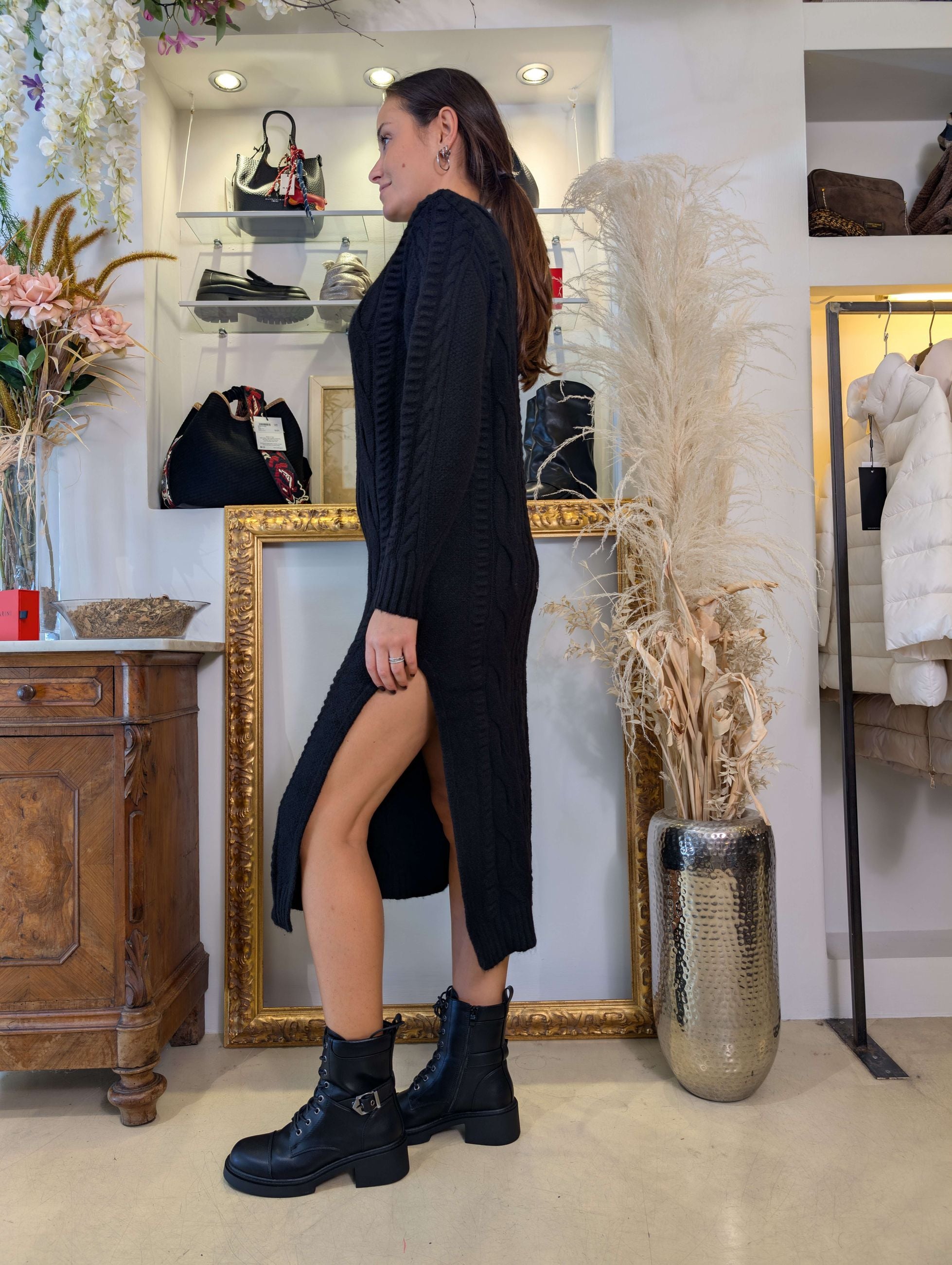 Abito tricot con trecce e spacchi laterali - ANNARITA N