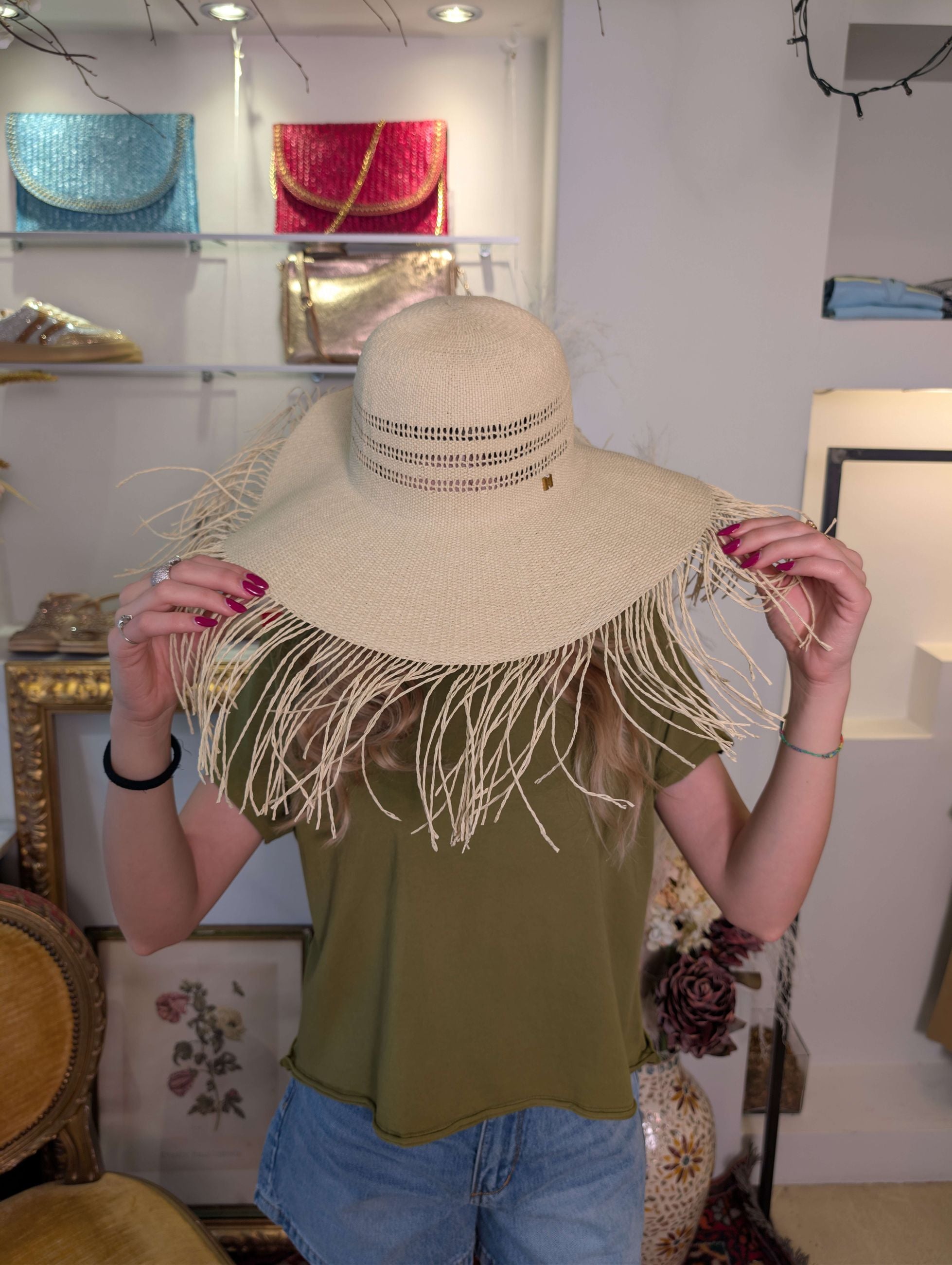CAPPELLO SOLE IN PAGLIA CON FRANGE CREMA - NALI'