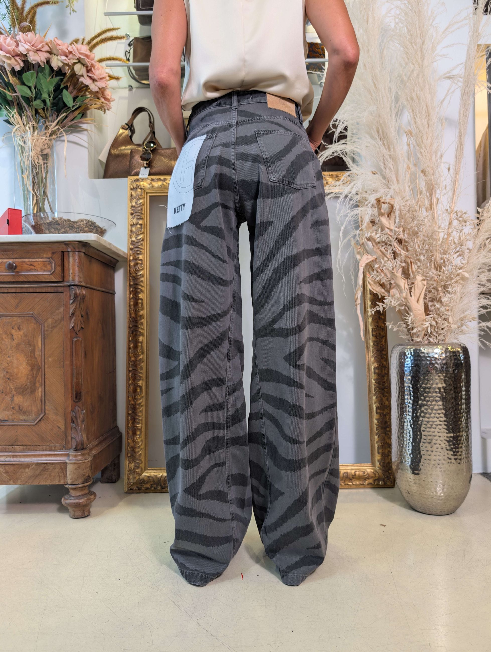 Pantalone Palazzo in Denim Stampa Zebra – Modello Ketty - HAVE ONE