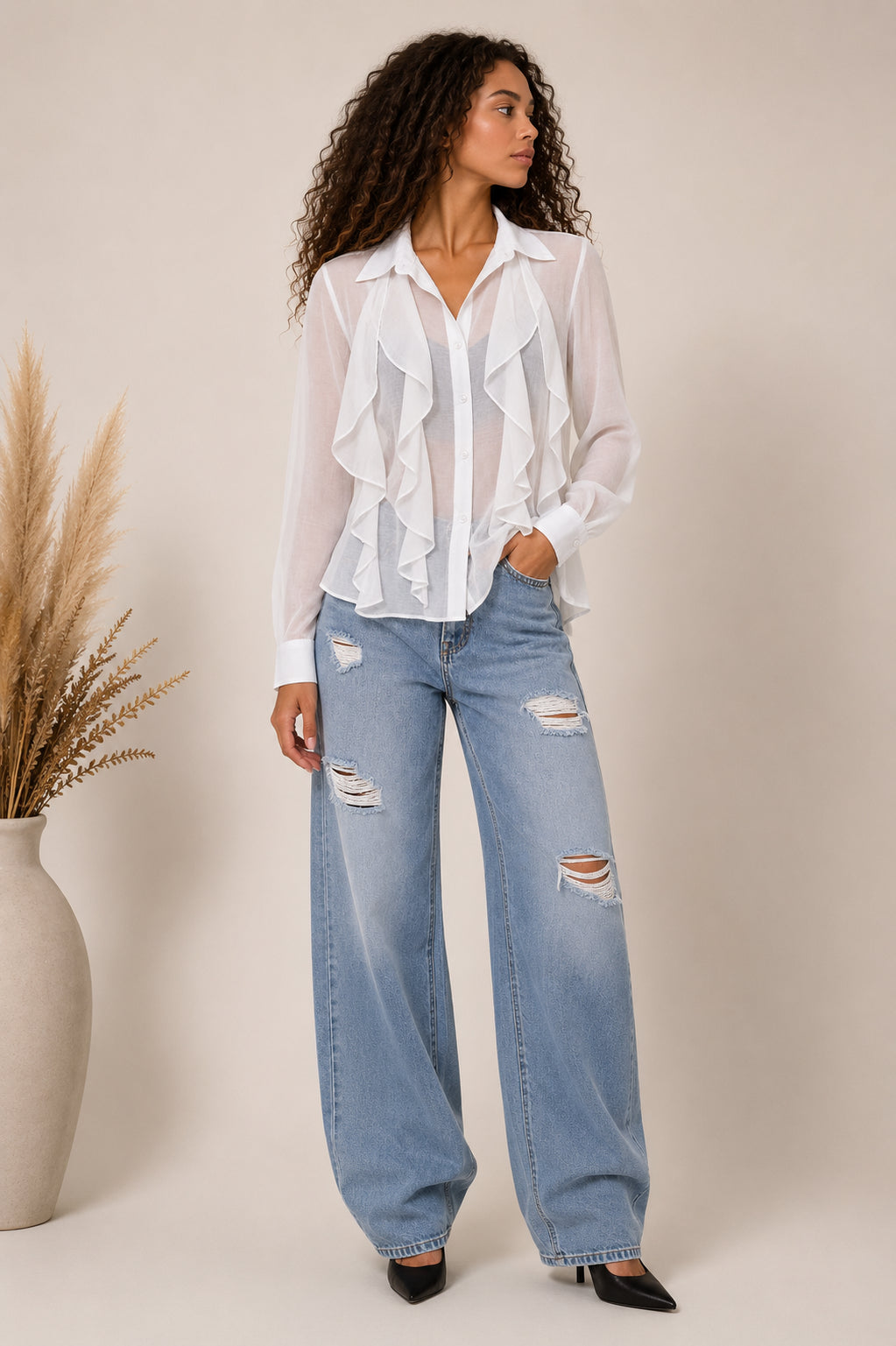 Camicia semitrasparente con maxi rouches - SHE_FLORENCE_LAB