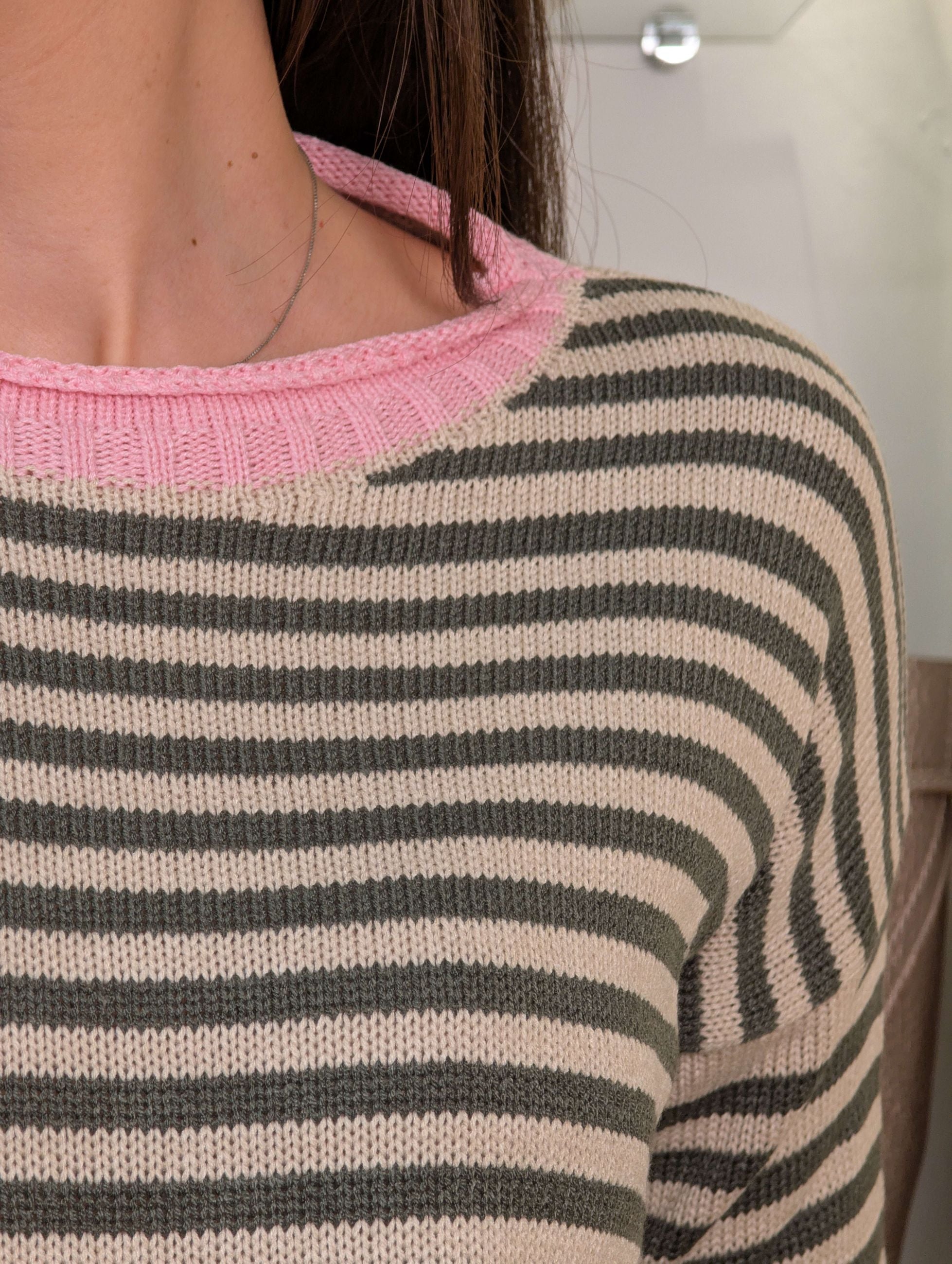 Maglia french stripes collo cratere a contrasto colore - TENSIONE IN