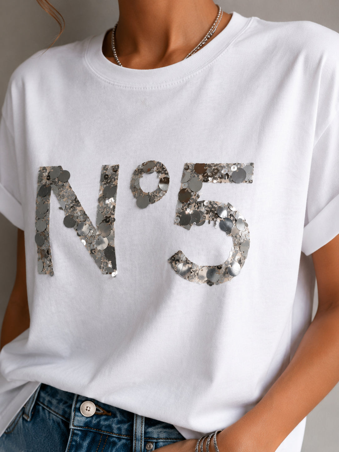 T-shirt N° 5 in paillettes - TENSIONE IN