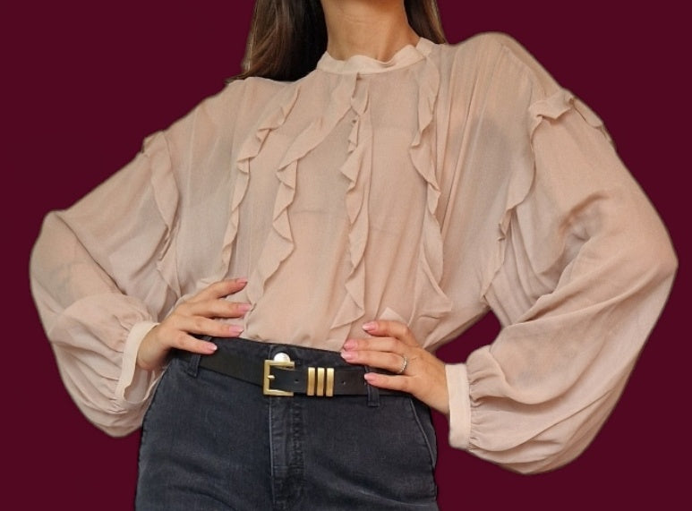 BLUSA CON ROUCHE IN CHIFFON - SOLO TRE