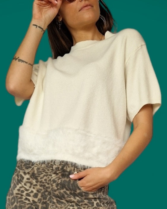 MAGLIA M/M PANNA CON EFFETTO FAUX FUR SHE_FLORENCE_LAB