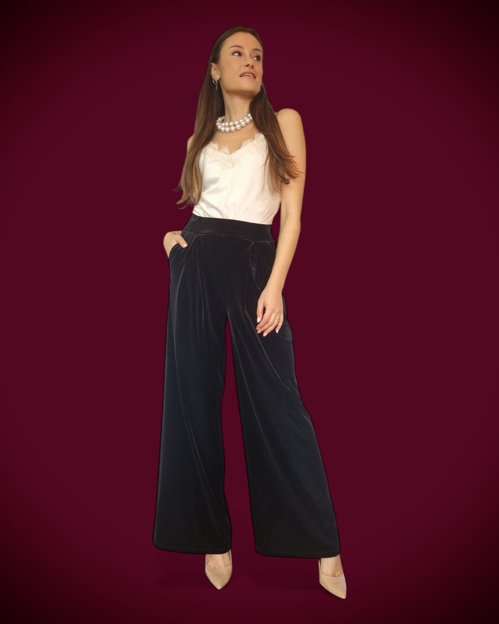 Pantalone nero smooth velvet - TENSIONE IN