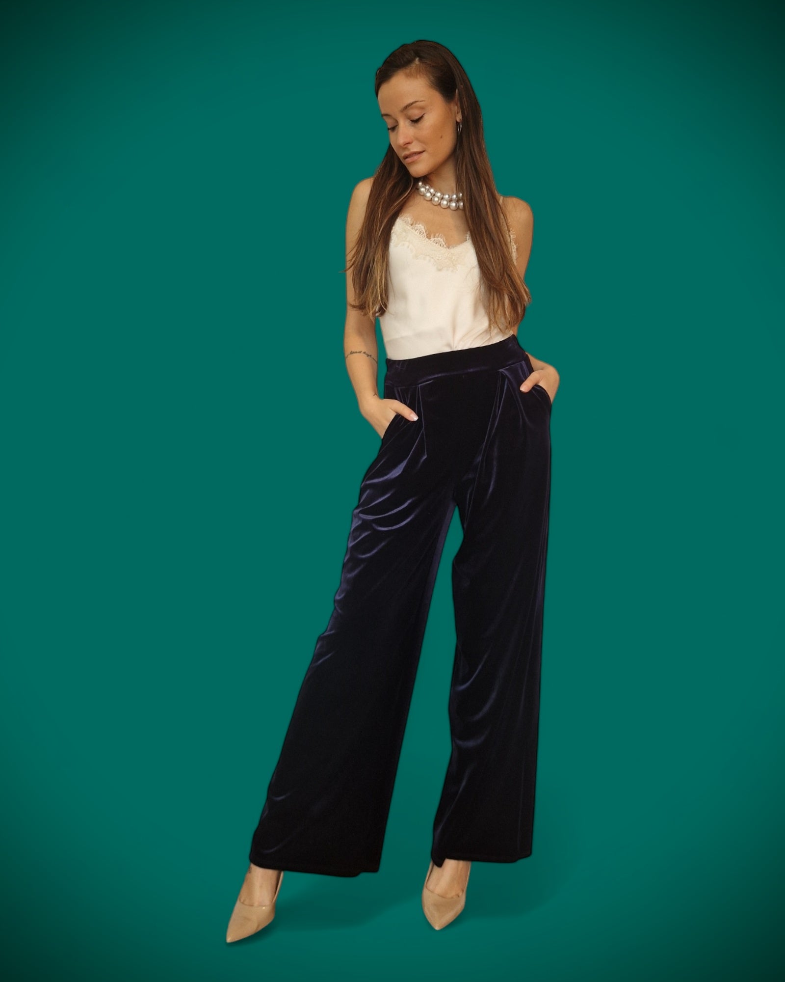 Pantalone blu smooth velvet - TENSIONE IN