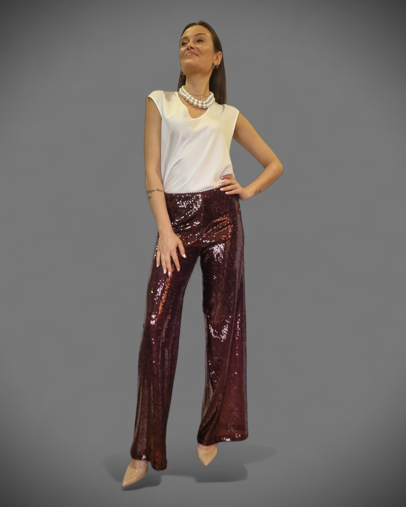 Pantalone paillettes bordeaux - SHE_FLORENCE_LAB