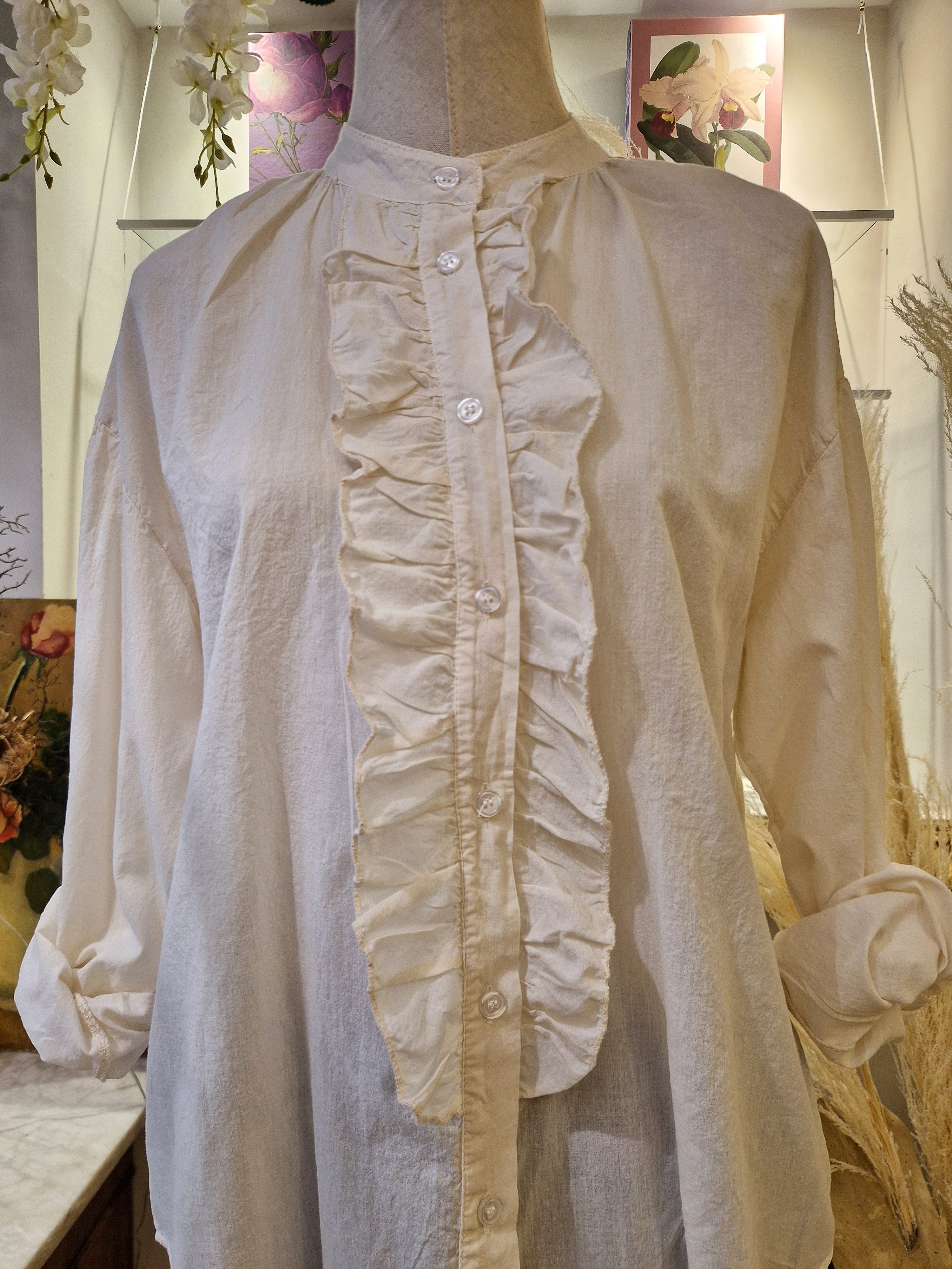 Camicia con rouche naturale - SHE_FLORENCE_LAB