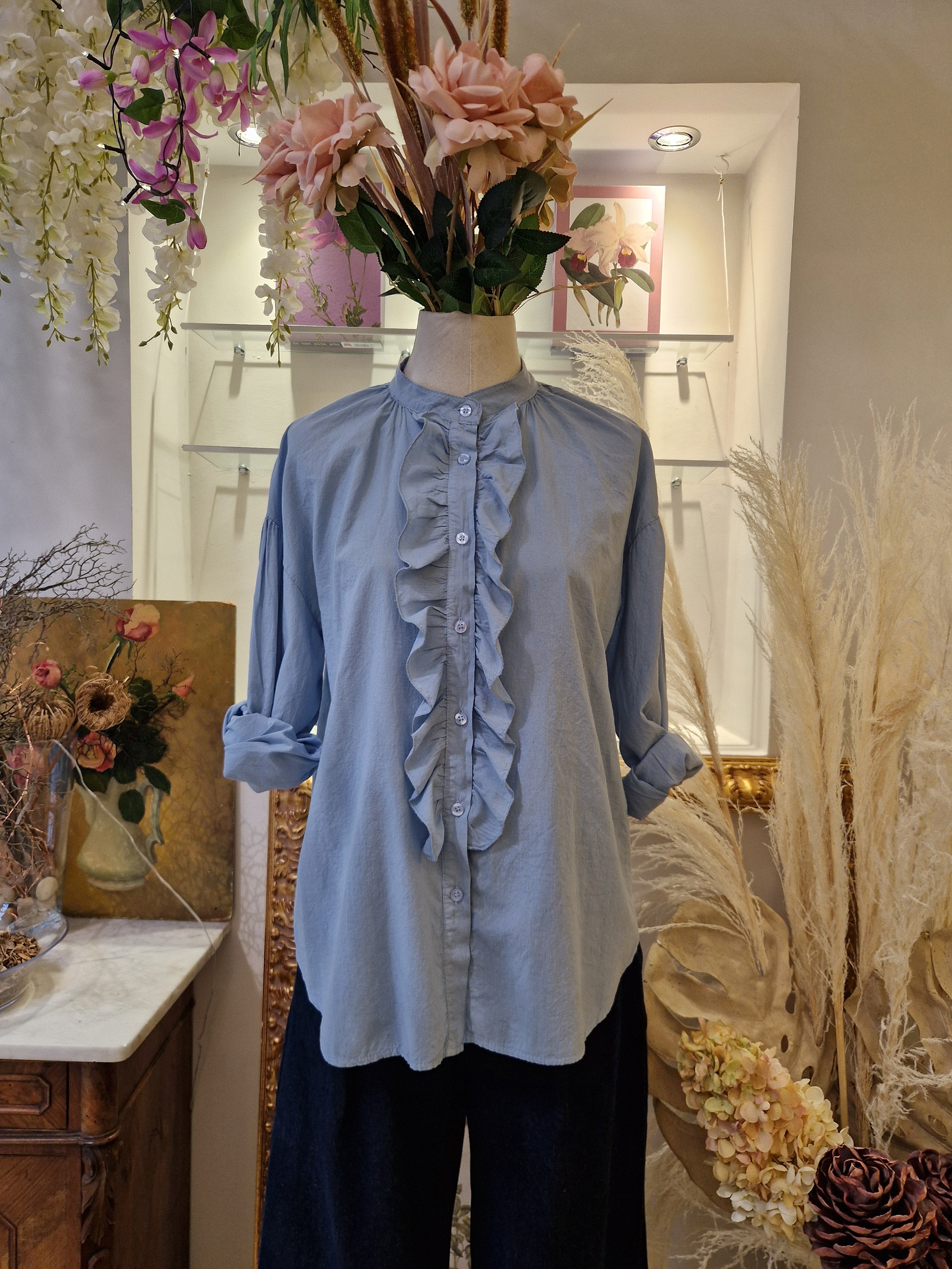 Camicia con rouche azzurra - SHE_FLORENCE_LAB