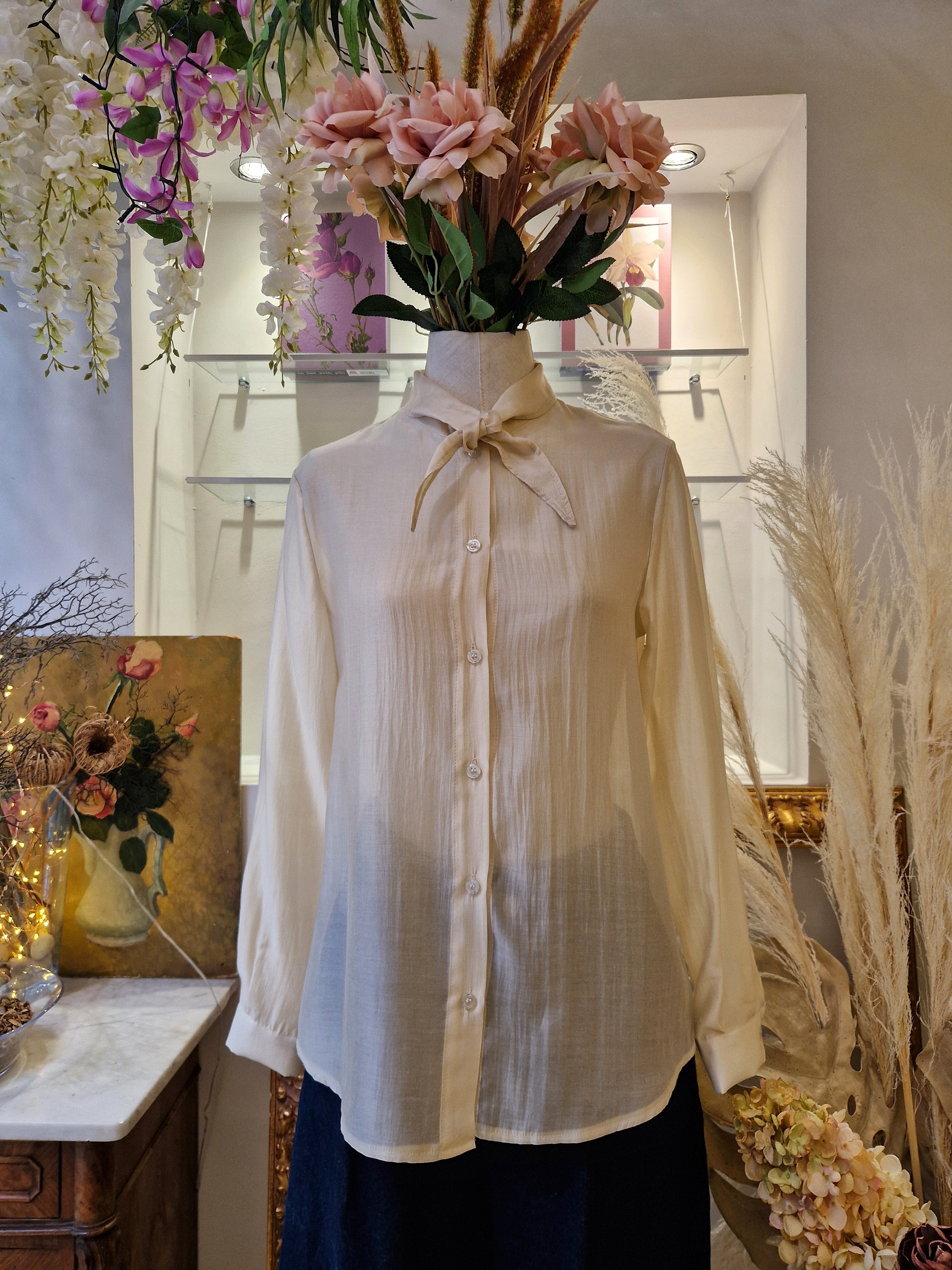 Camicia in voile con fiocco panna SHE_FLORENCE_LAB