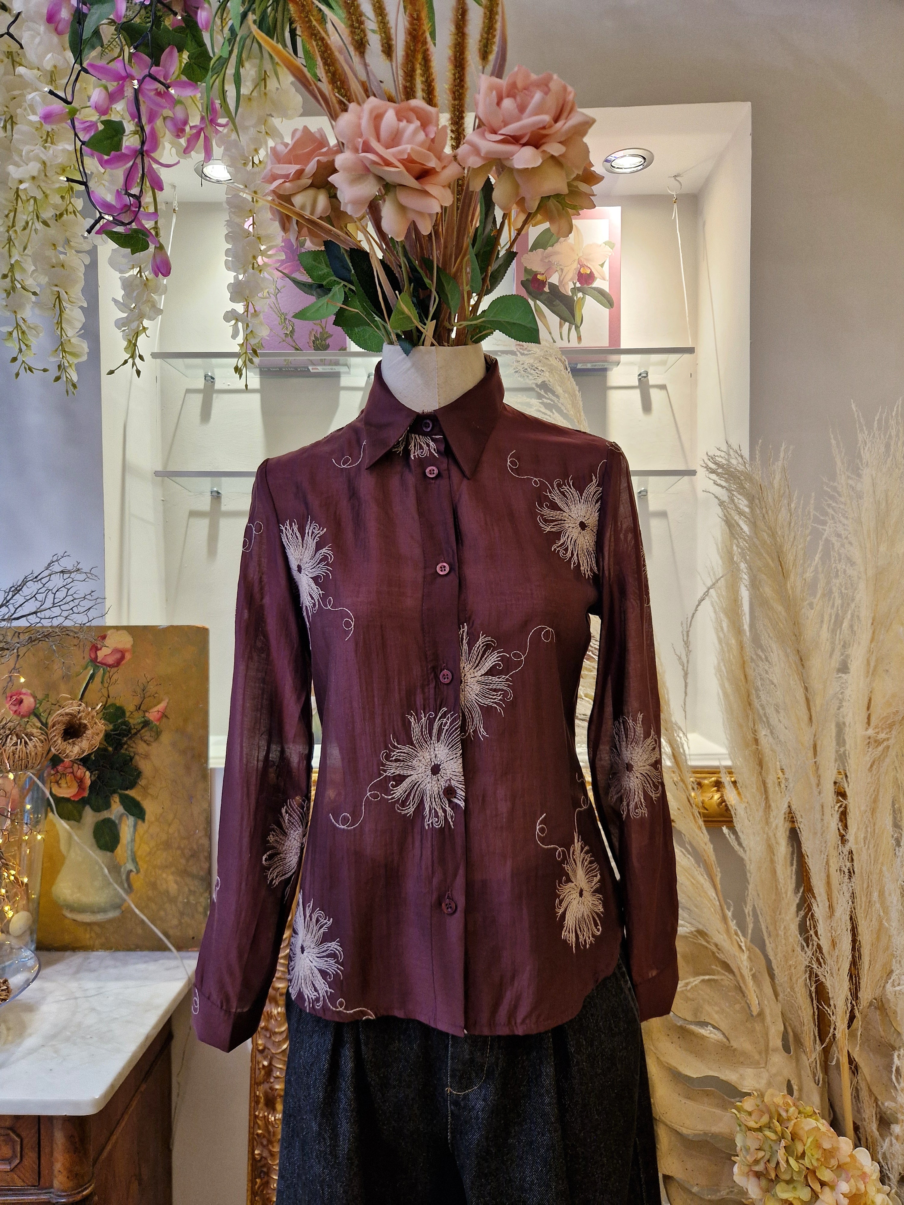 Camicia in voile con ricami rosso india - SHE_FLORENCE_LAB