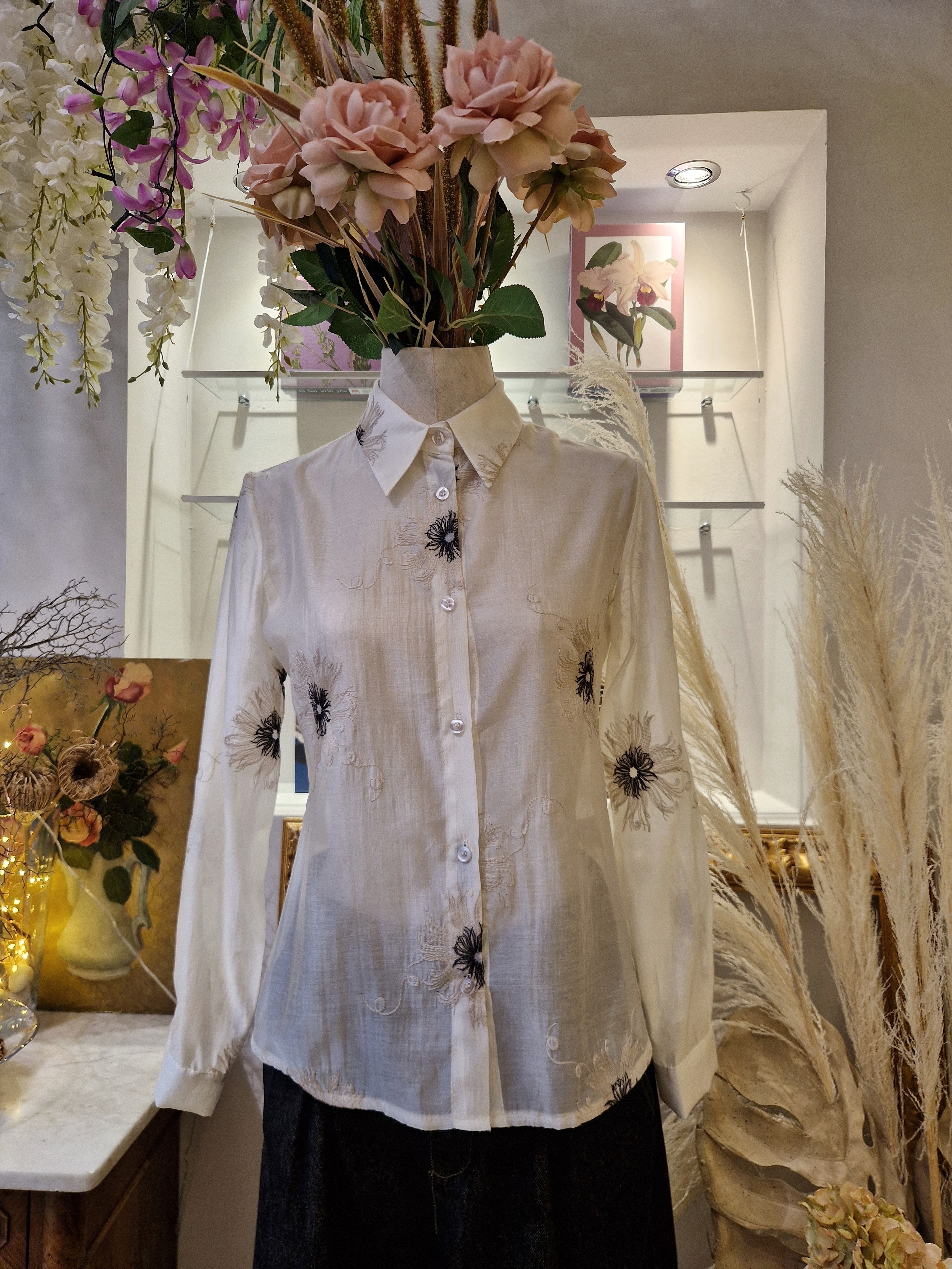 Camicia in voile con ricami panna - SHE_FLORENCE_LAB