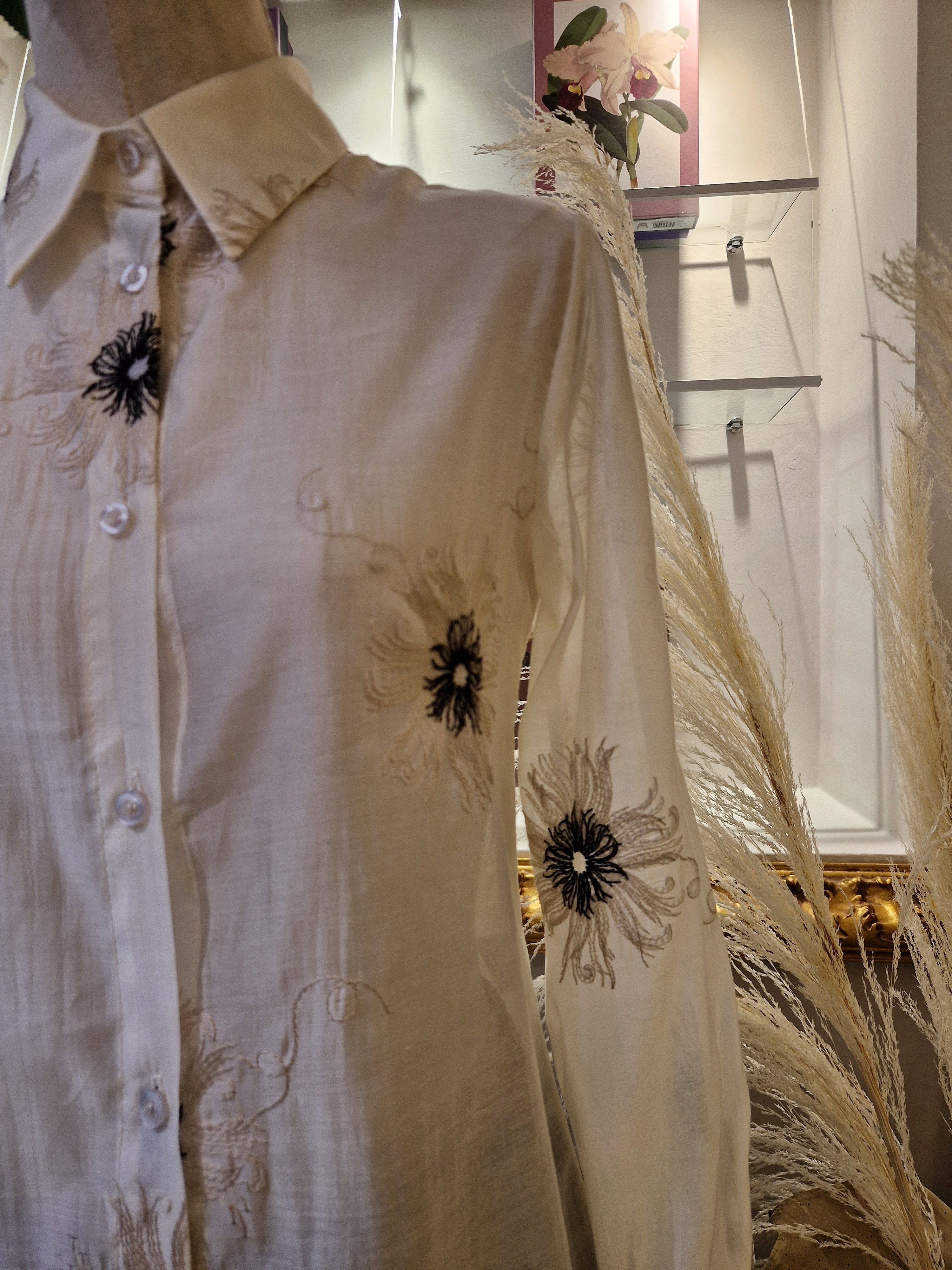 Camicia in voile con ricami panna - SHE_FLORENCE_LAB