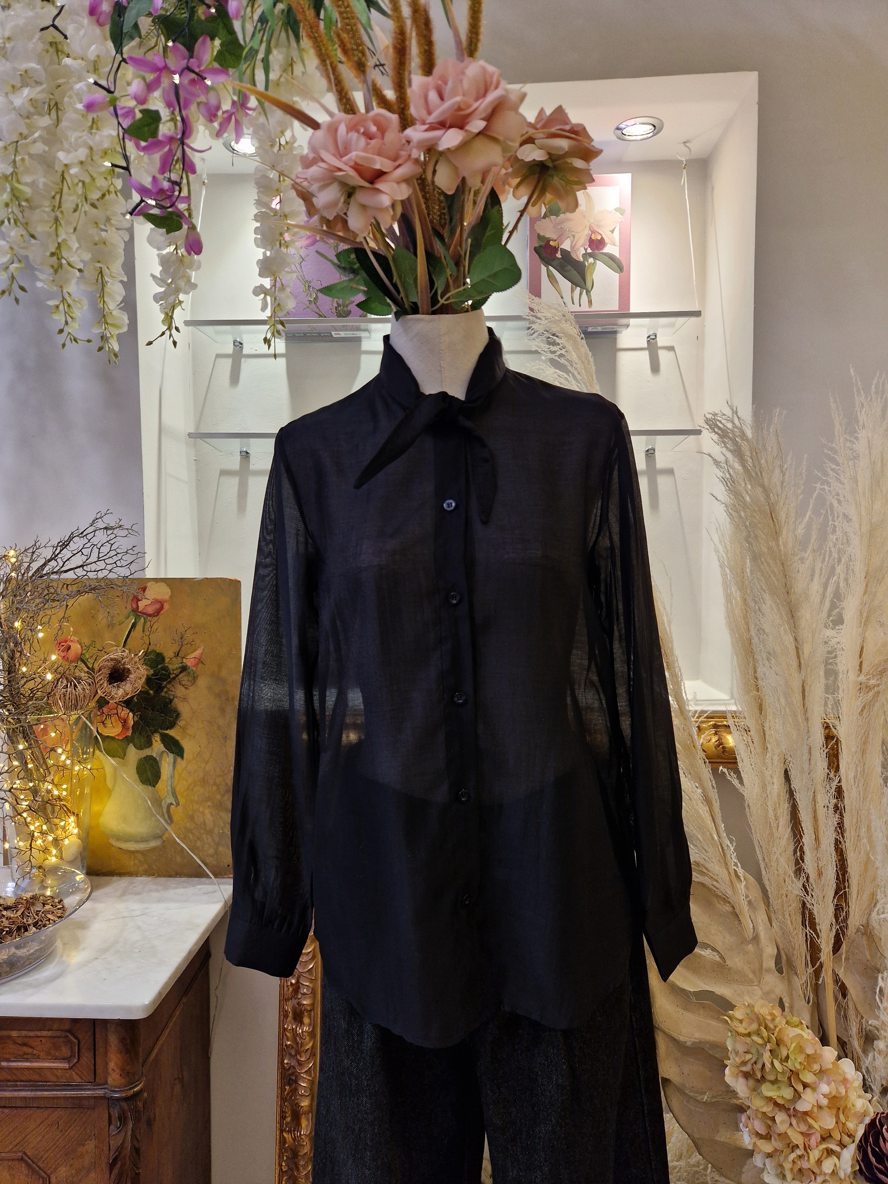 Camicia voile con fiocco nera SHE_FLORENCE_LAB