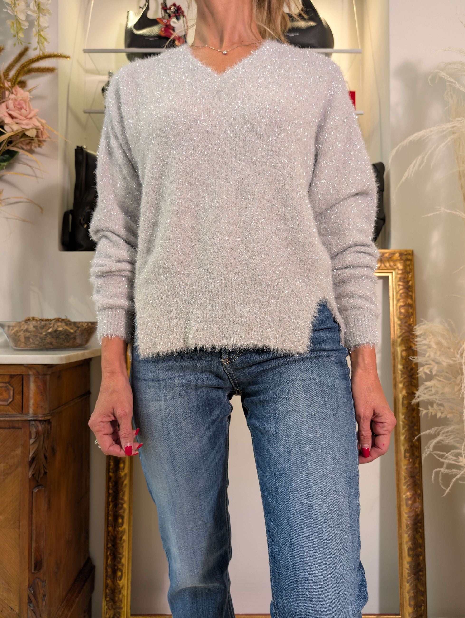 Maglia scollo a V lurex - SHE_FLORENCE_LAB