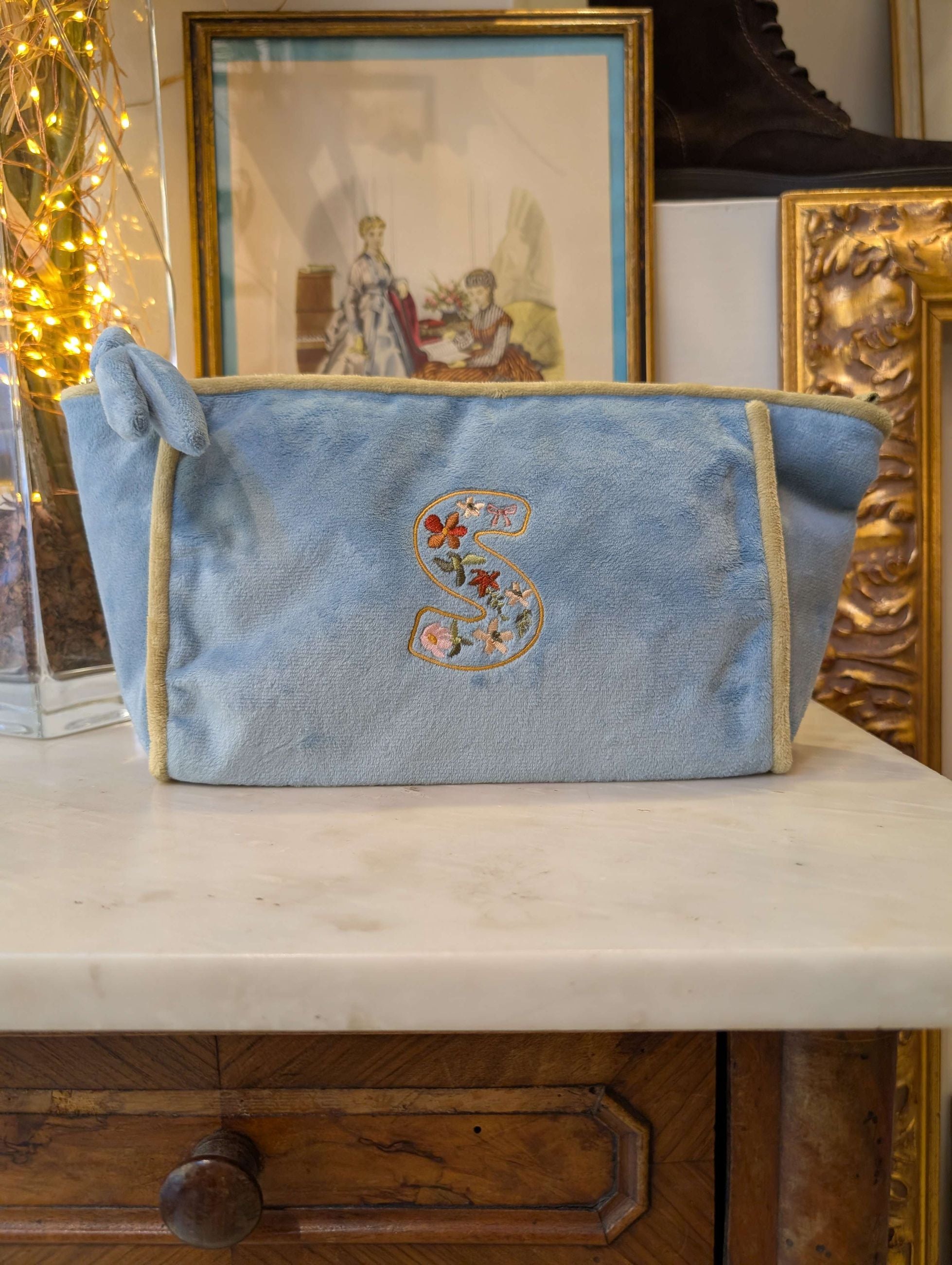 POUCH EMBROIDERY LETTERA S AZZURRO/VERDE - NALI'