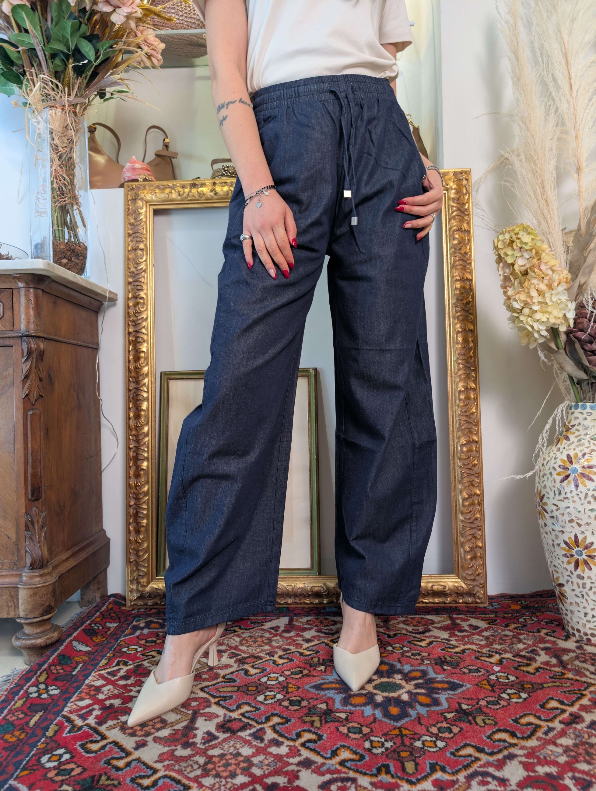Panta jogging palazzo in denim leggero - GL for Her