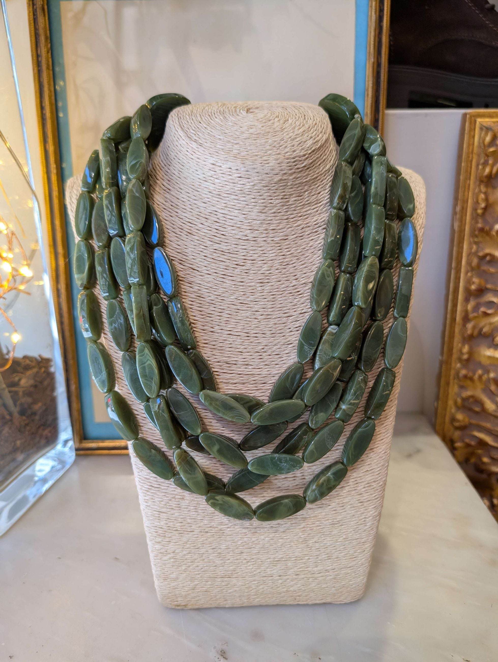 COLLANA AGATA MULTIFILO IN RESINA VERDE - NALI'