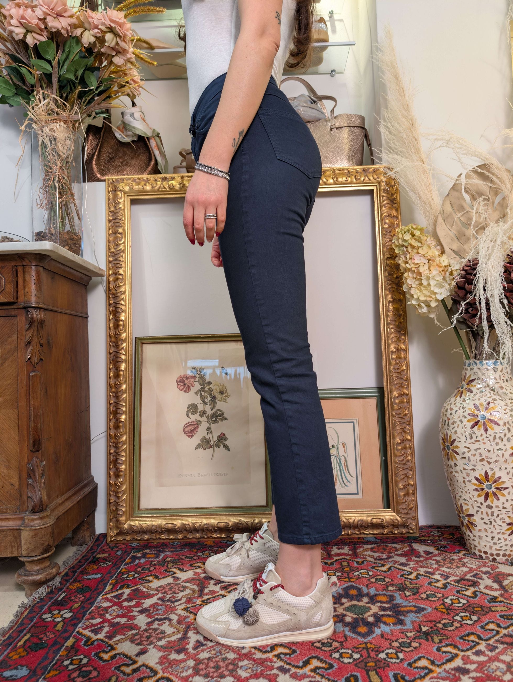 Panta straight fit in bull denim stretch tinto in capo - PLEASE