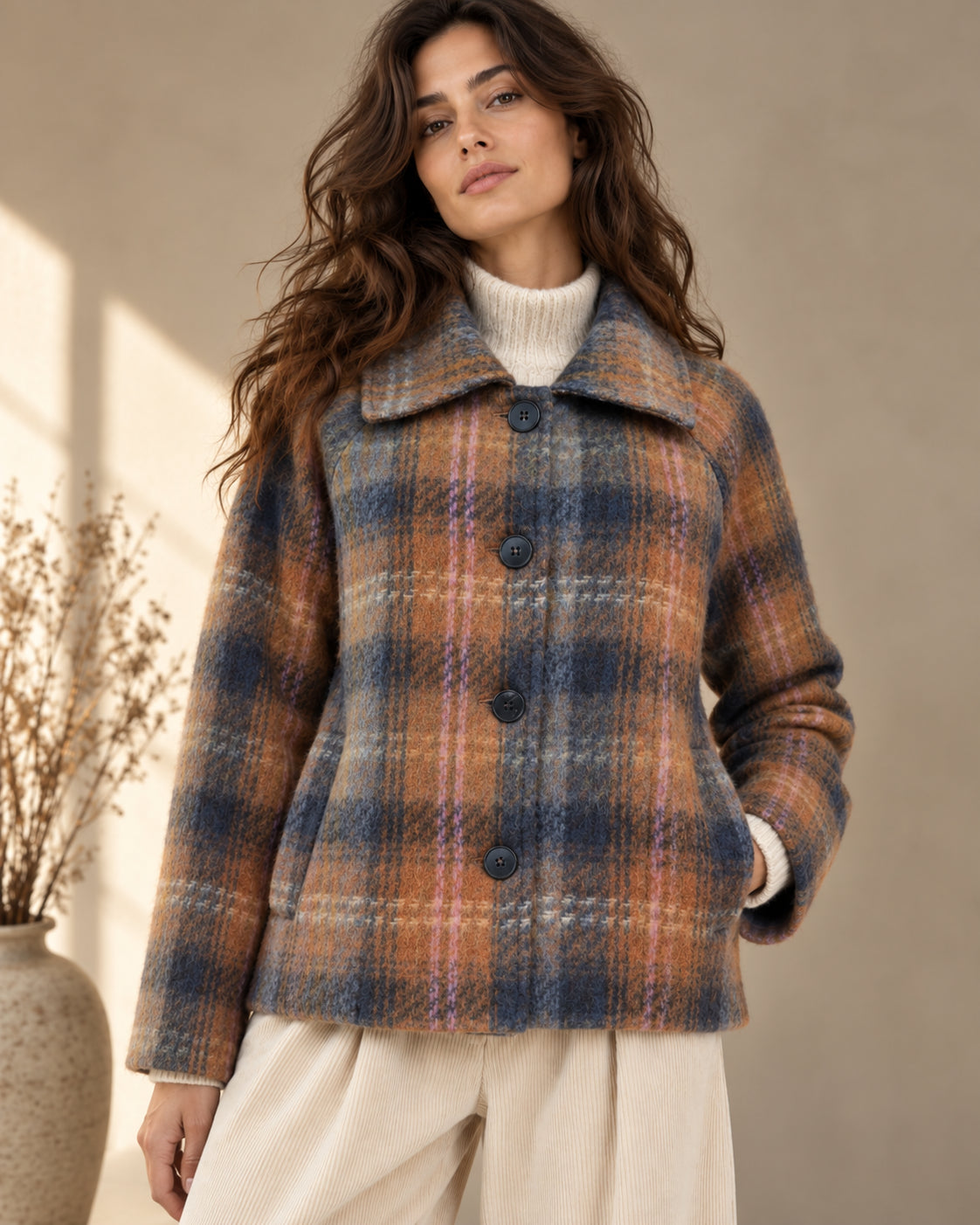 Cropped Coat Check Multicolor in misto lana - SHE_FLORENCE_LAB