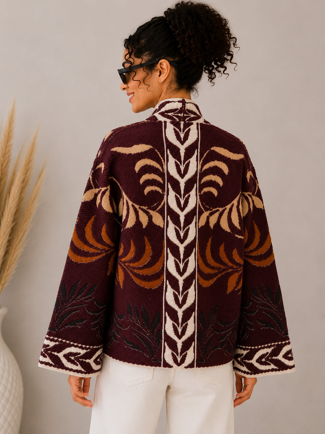 Cardigan jacquard fantasia foglie - VICOLO