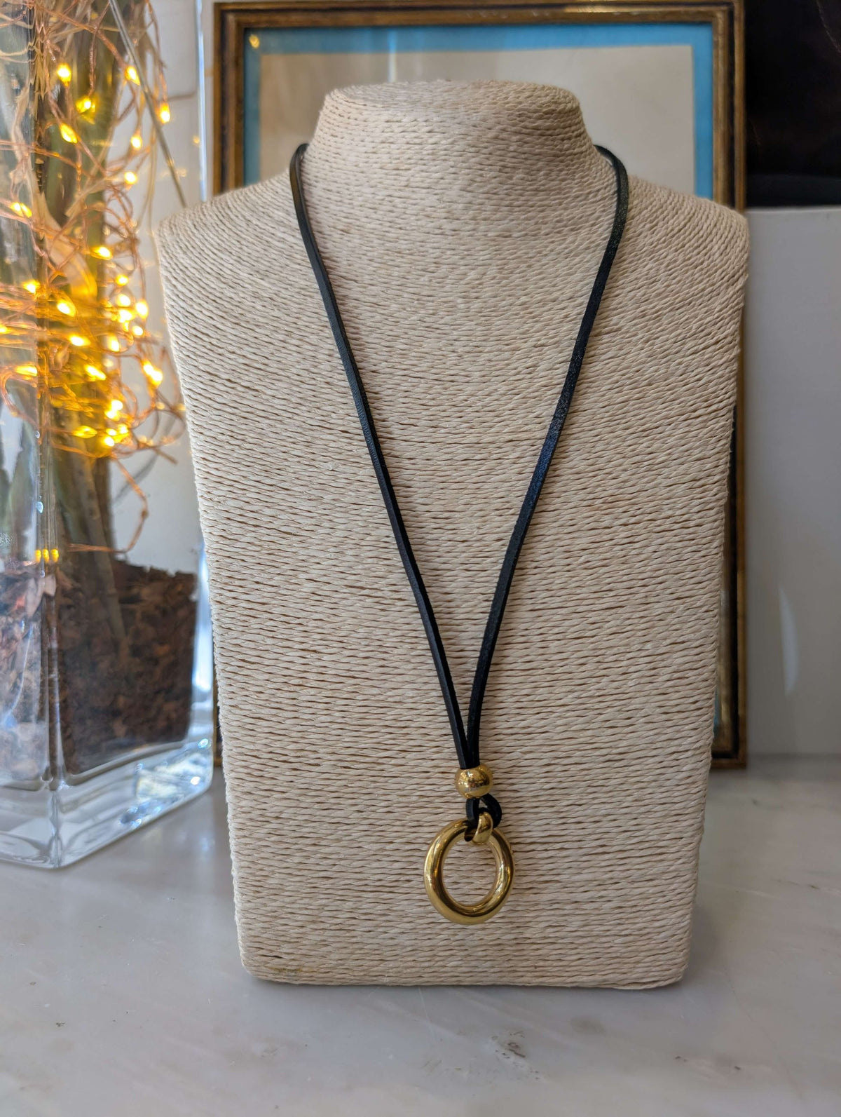 COLLANA VERA PELLE  E ANELLO ACC.INOS NERO - NALI'