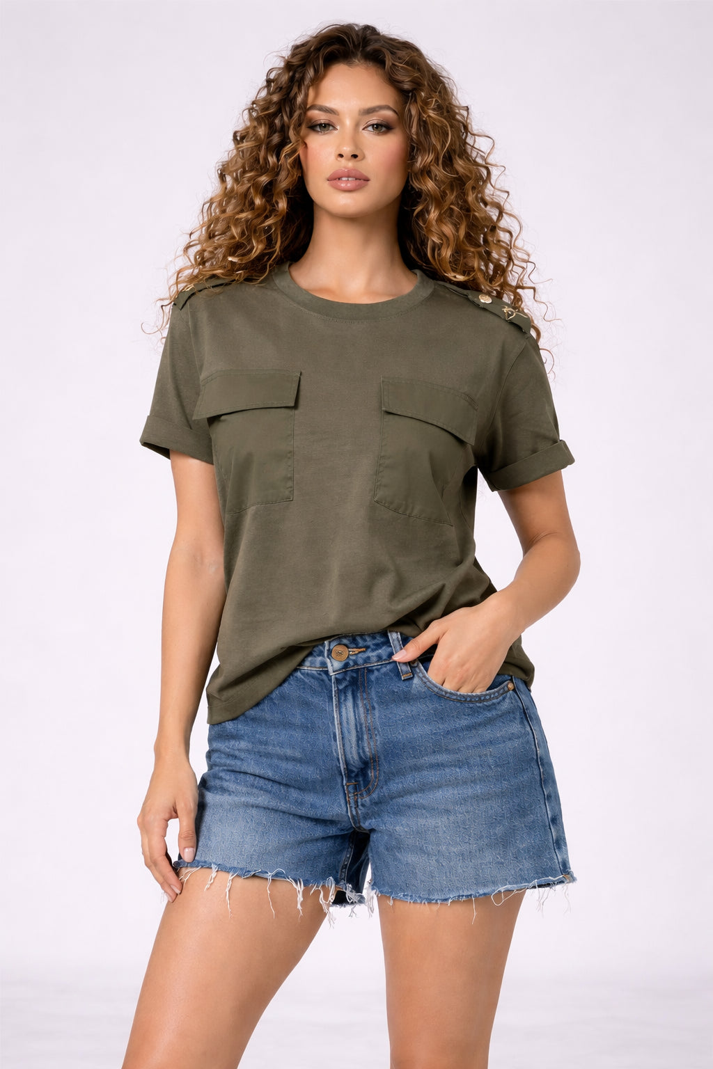 T-shirt con tasche e spallini - MARKUP DONNA