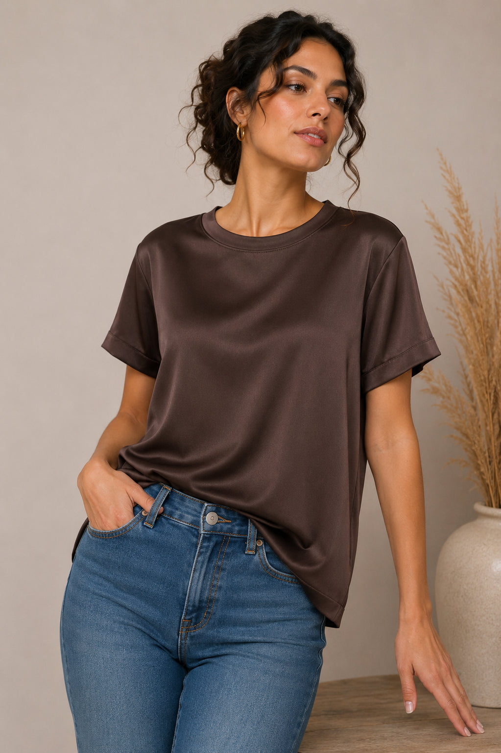 Satin Fluid T-Shirt - SHE_FLORENCE_LAB