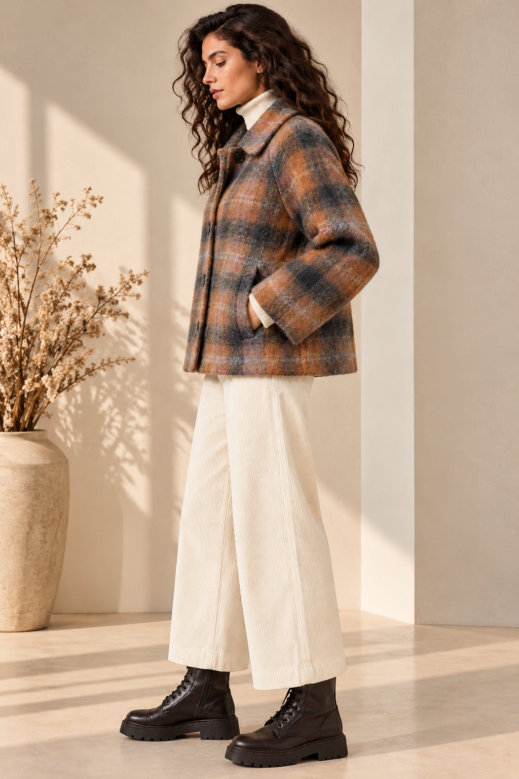 Cropped Coat Check Multicolor in misto lana - SHE_FLORENCE_LAB
