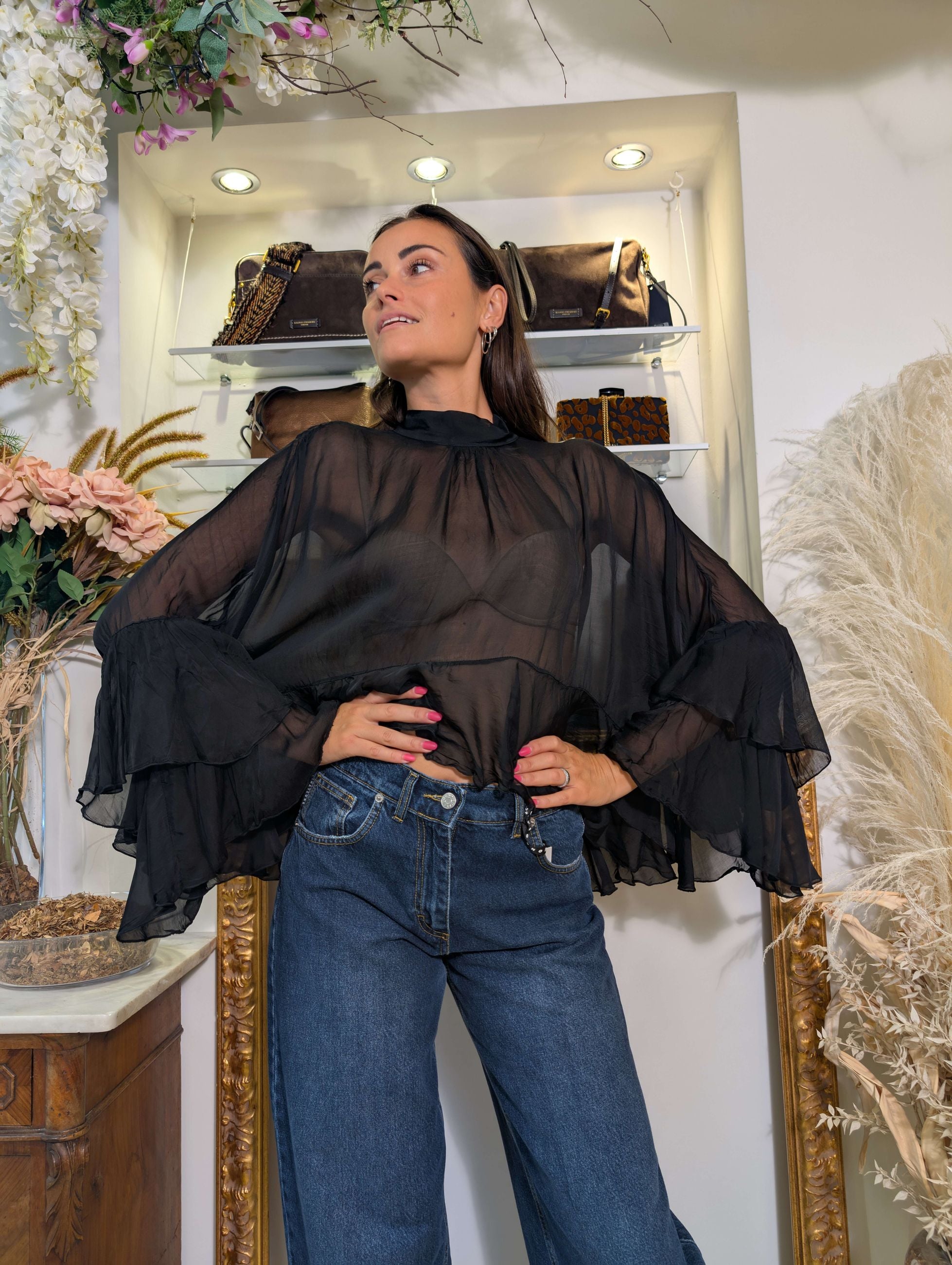 Blusa ampia in tessuto misto seta tinto in capo - DIXIE
