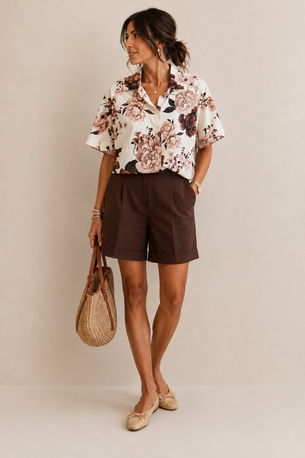 Camicia cropped in tela di cotone floreale - SHE_FLORENCE_LAB