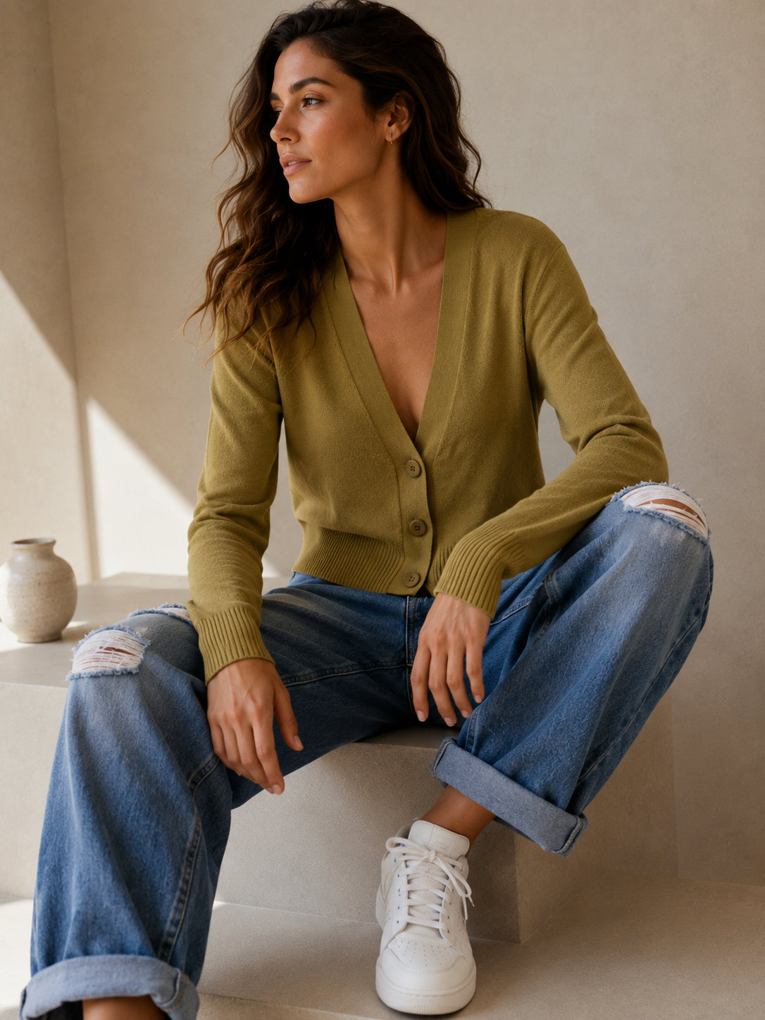 Cardigan corto in viscosa-angora - .SOLO TRE