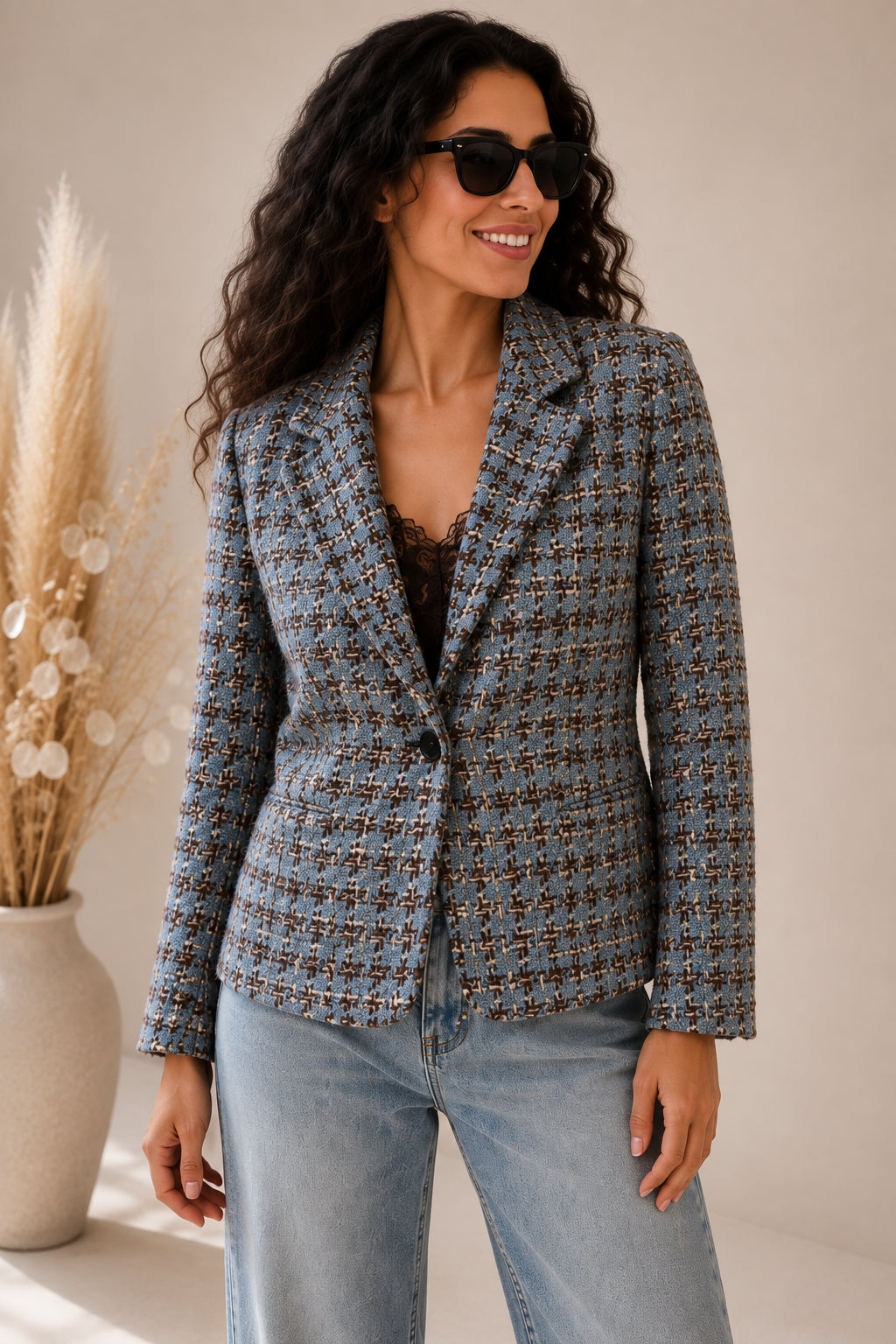 Giacca in pied de poule multicolor con filo lurex - VICOLO