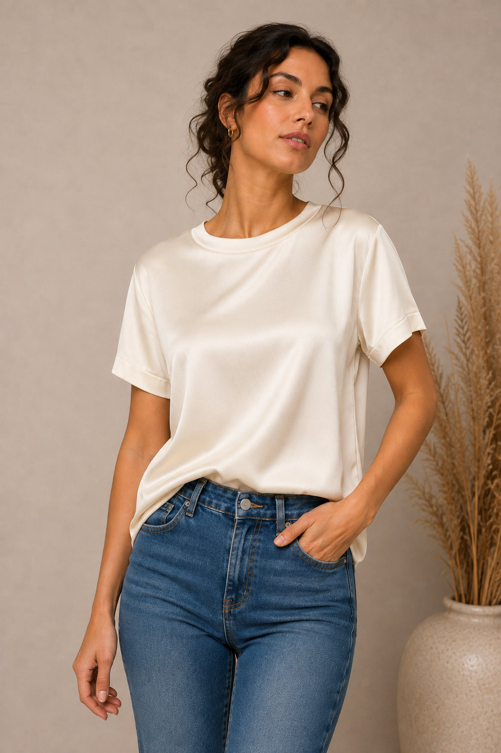 Satin Fluid T-Shirt - SHE_FLORENCE_LAB