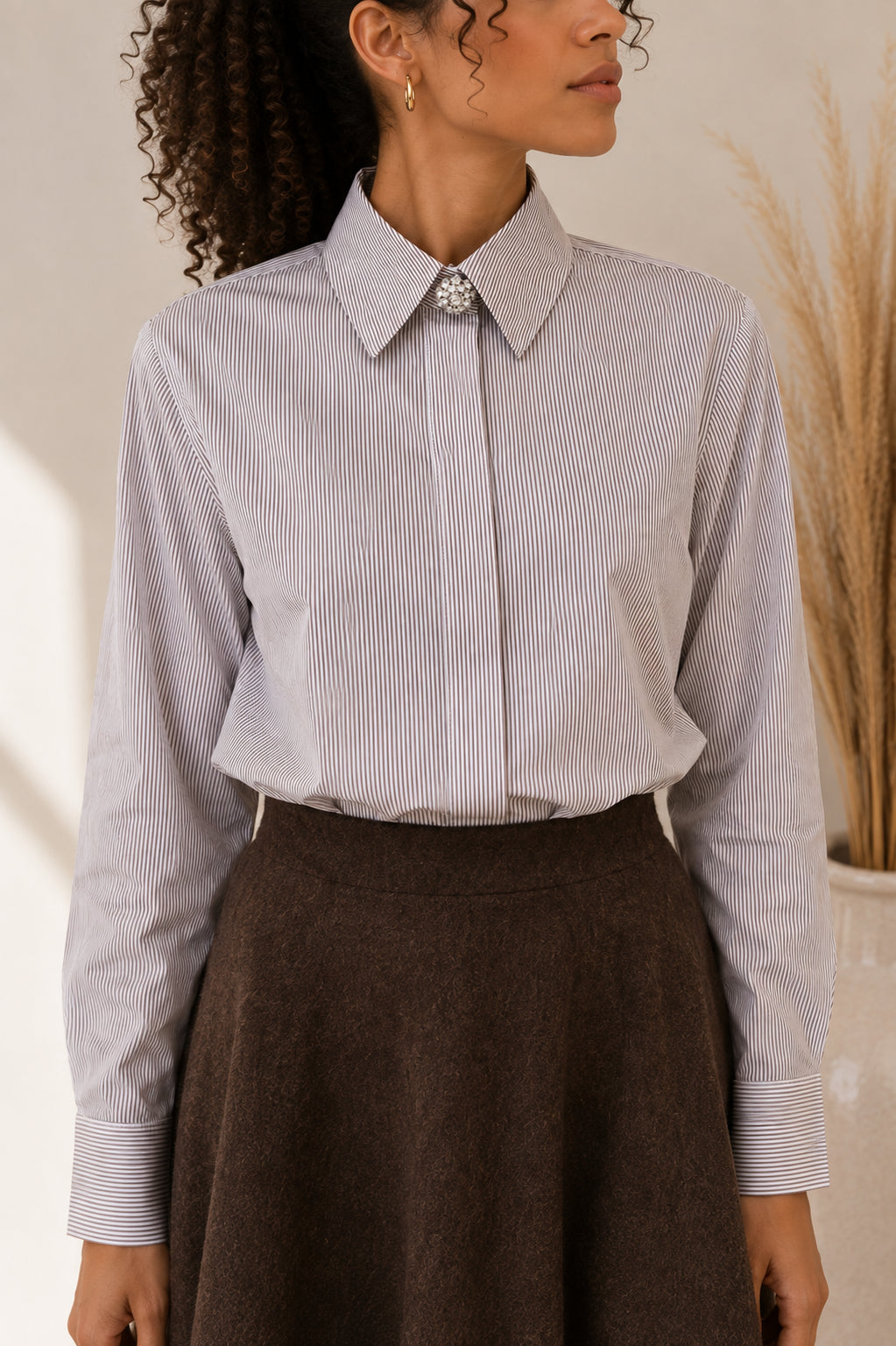 Camicia Regular con Bottone Gioiello - MARKUP DONNA