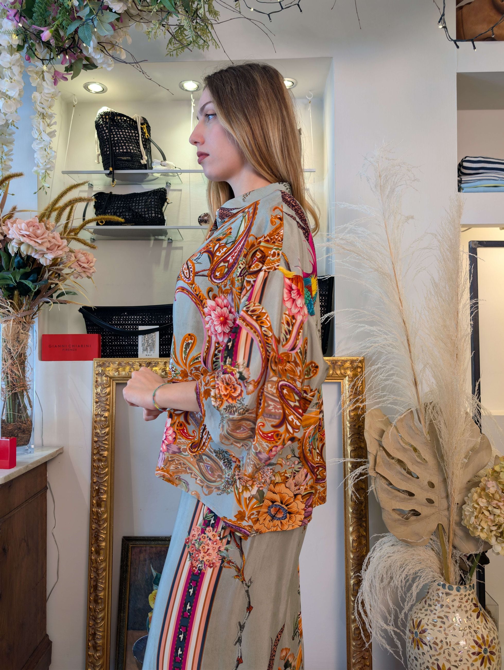 Camicia in raso di viscosa fantasia flowers - DIXIE
