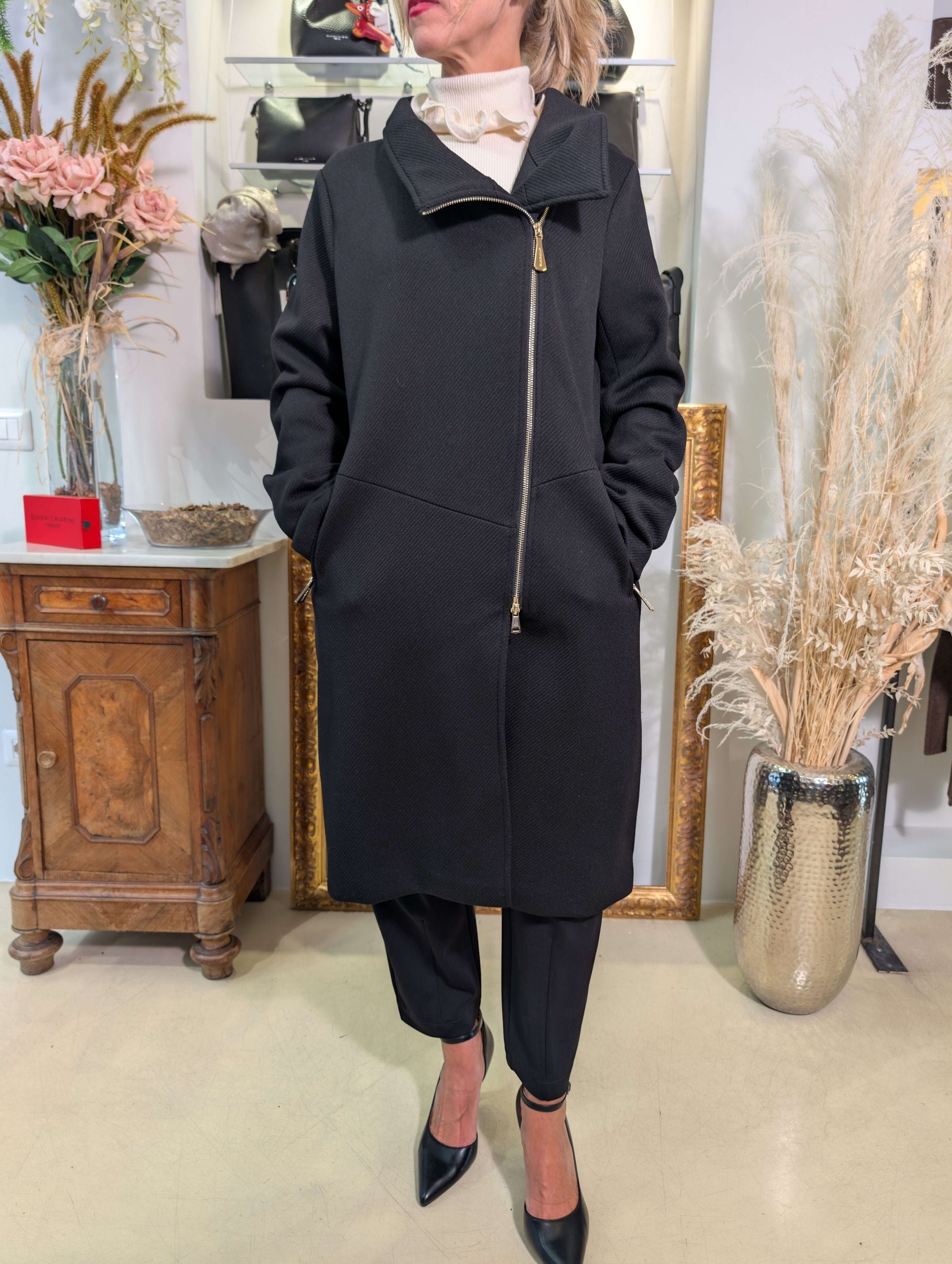Cappotto midi  in panno tecnico diagonale - MARKUP DONNA