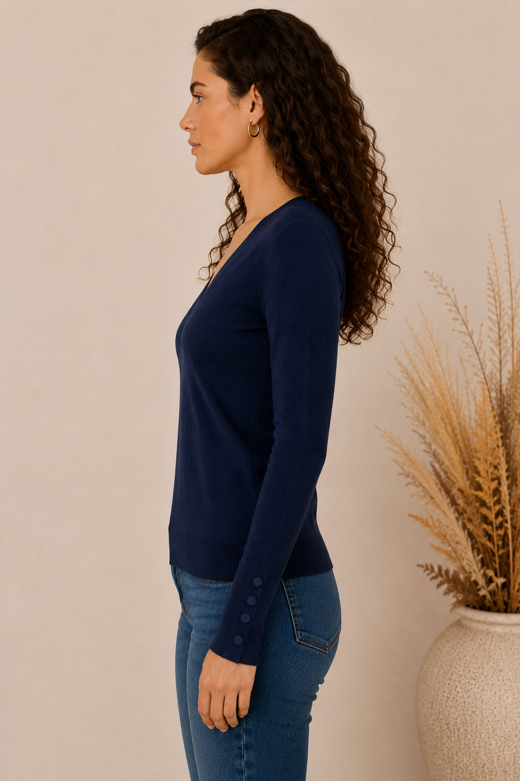 Maglia slim in viscosa con scollo a V e bottoni - MARKUP DONNA