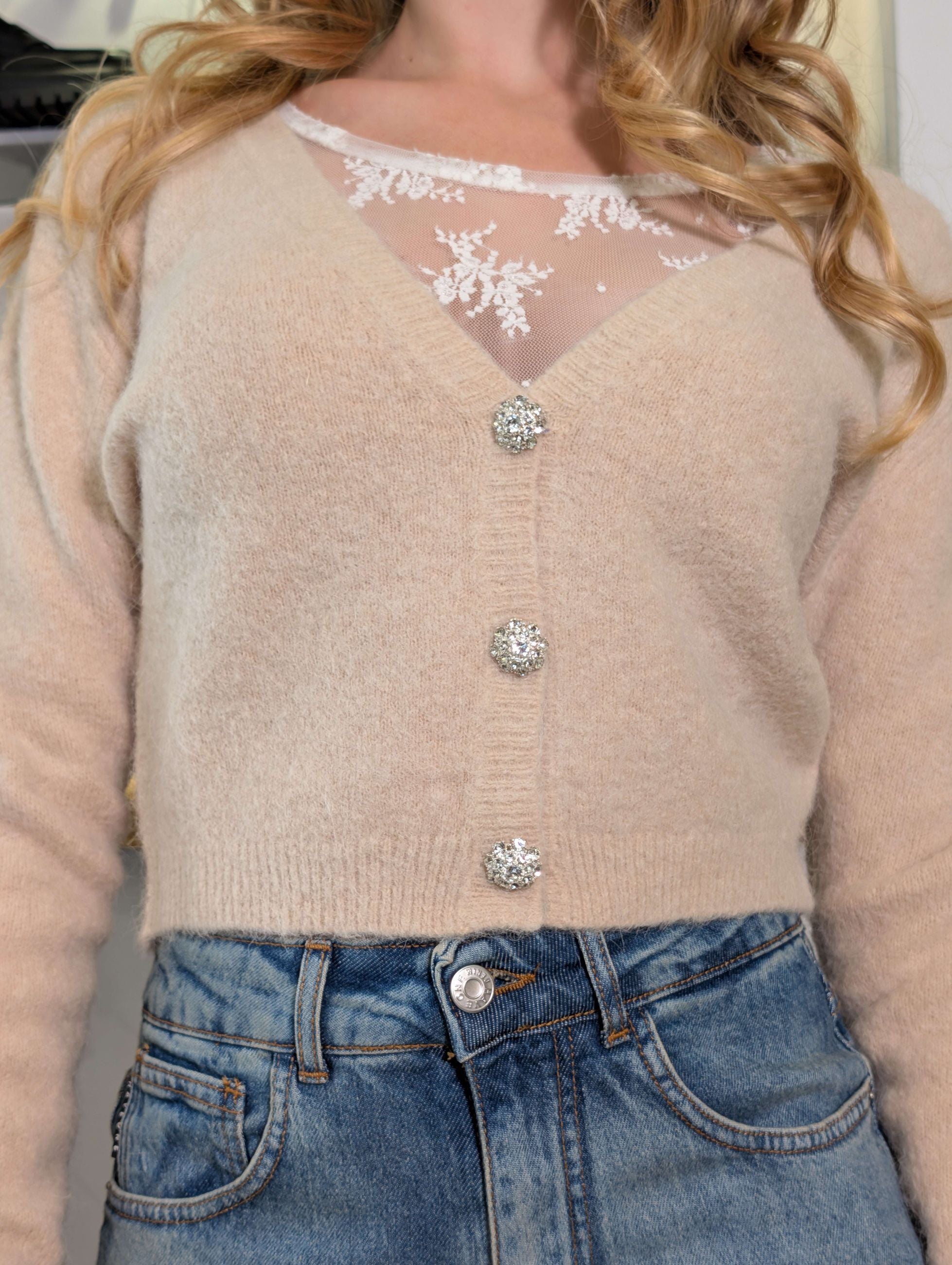 Cardigan cropped in alpaca con bottoni gioiello - SHE_FLORENCE_LAB