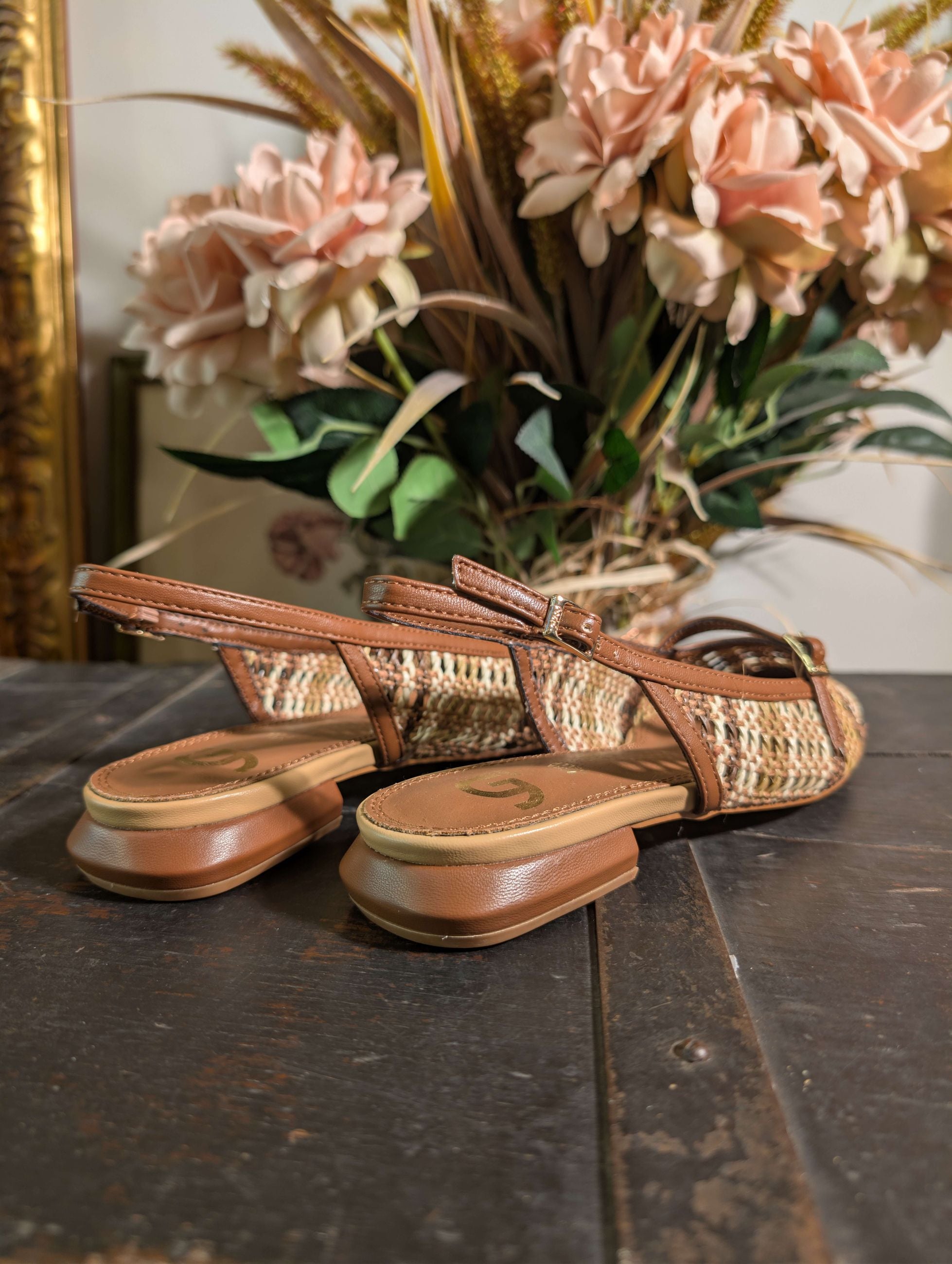 Ballerina slingback in pelle e rafia - GOLD & GOLD