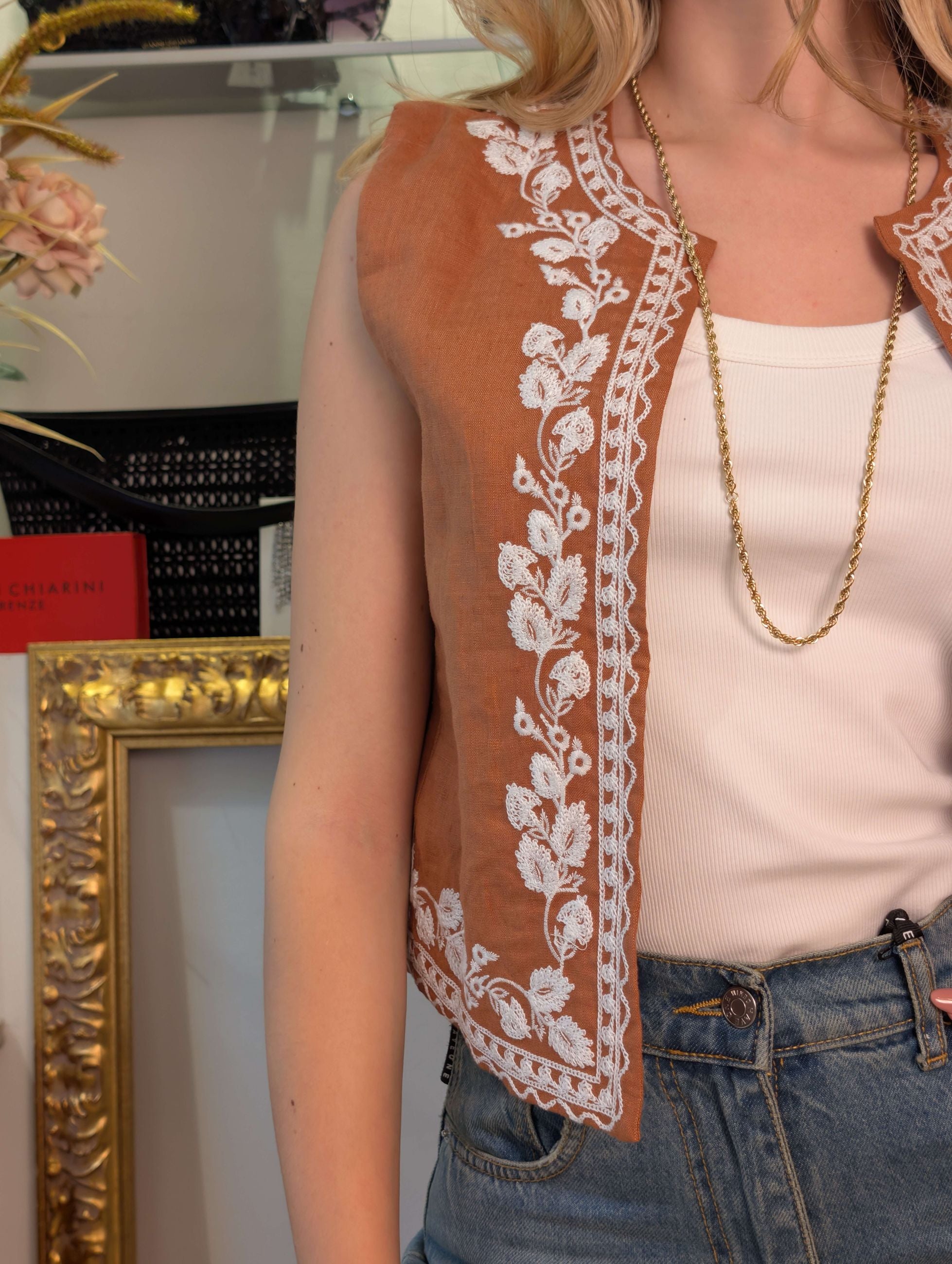 Gilet in lino con ricami - GL for Her