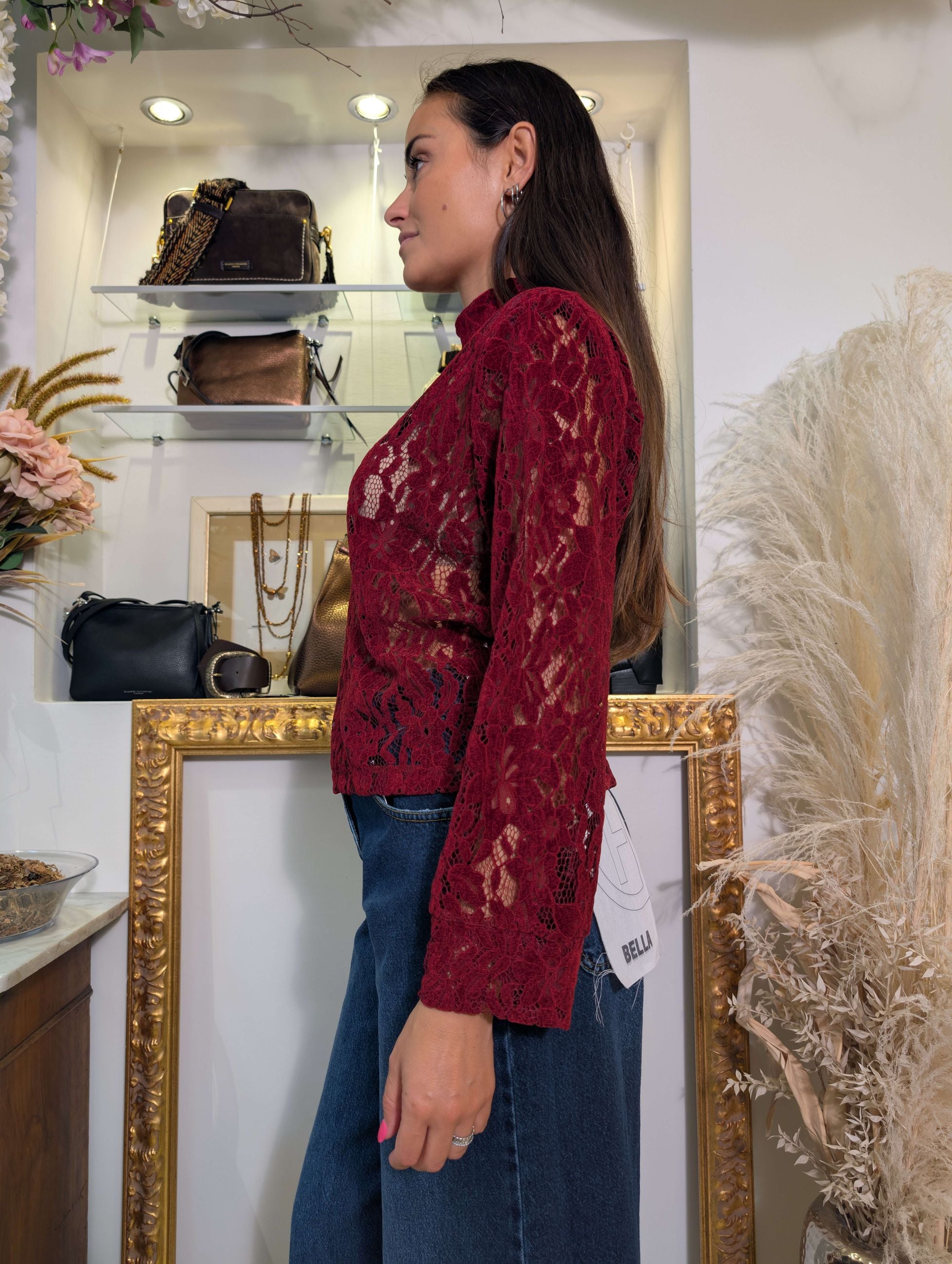 Blusa in pizzo di ciniglia con collo montante - HAVE ONE