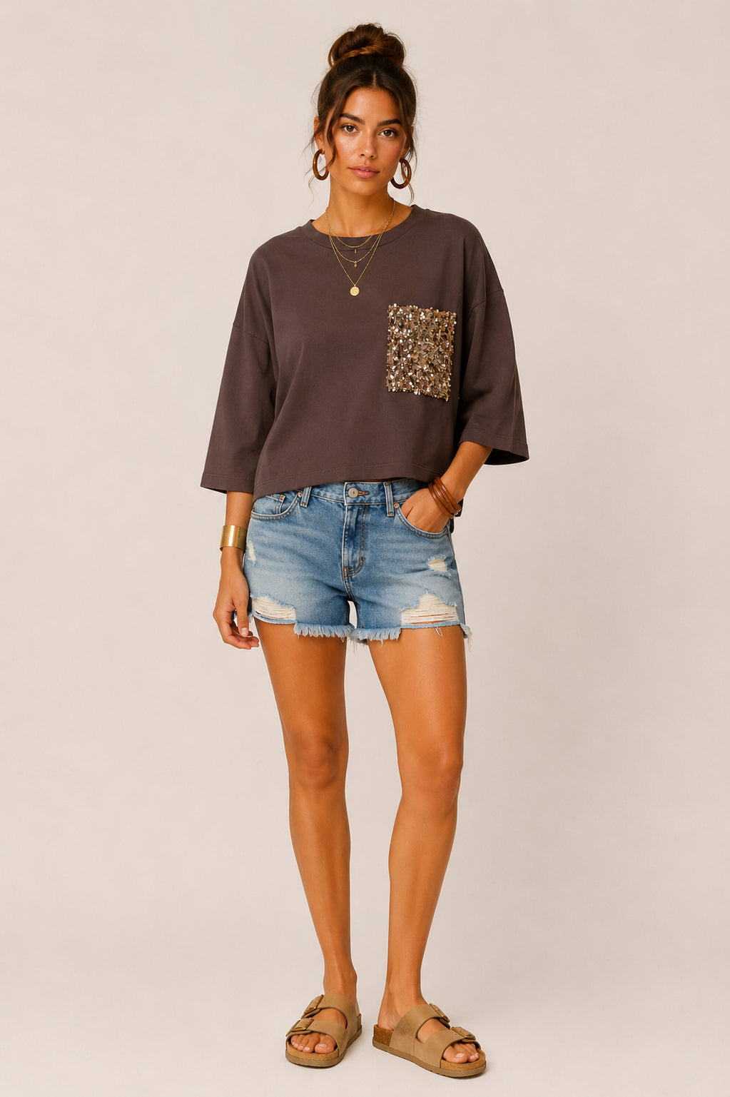 T-shirt tasca paillettes - TENSIONE IN