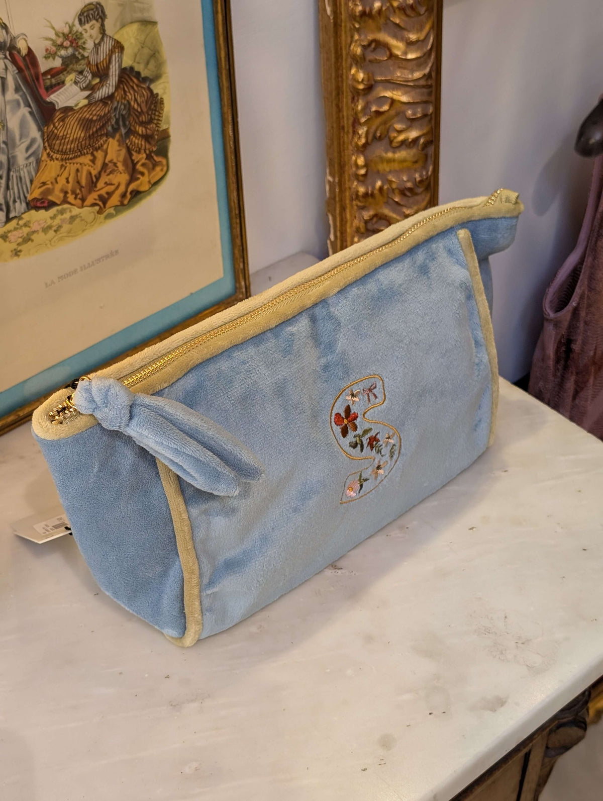 POUCH EMBROIDERY LETTERA S AZZURRO/VERDE - NALI'