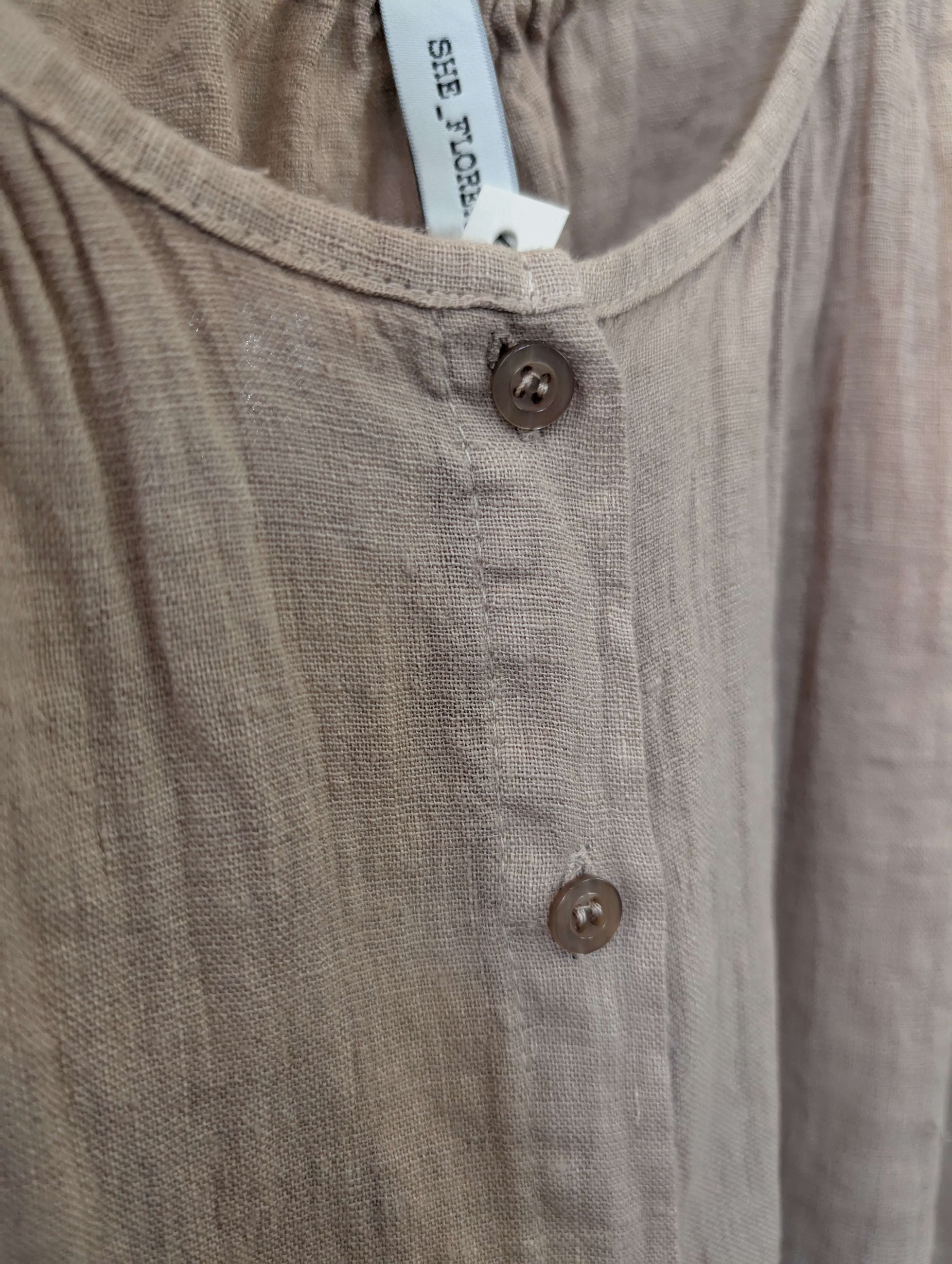 Camicia Ampia in Lino con Collo alla Coreana -